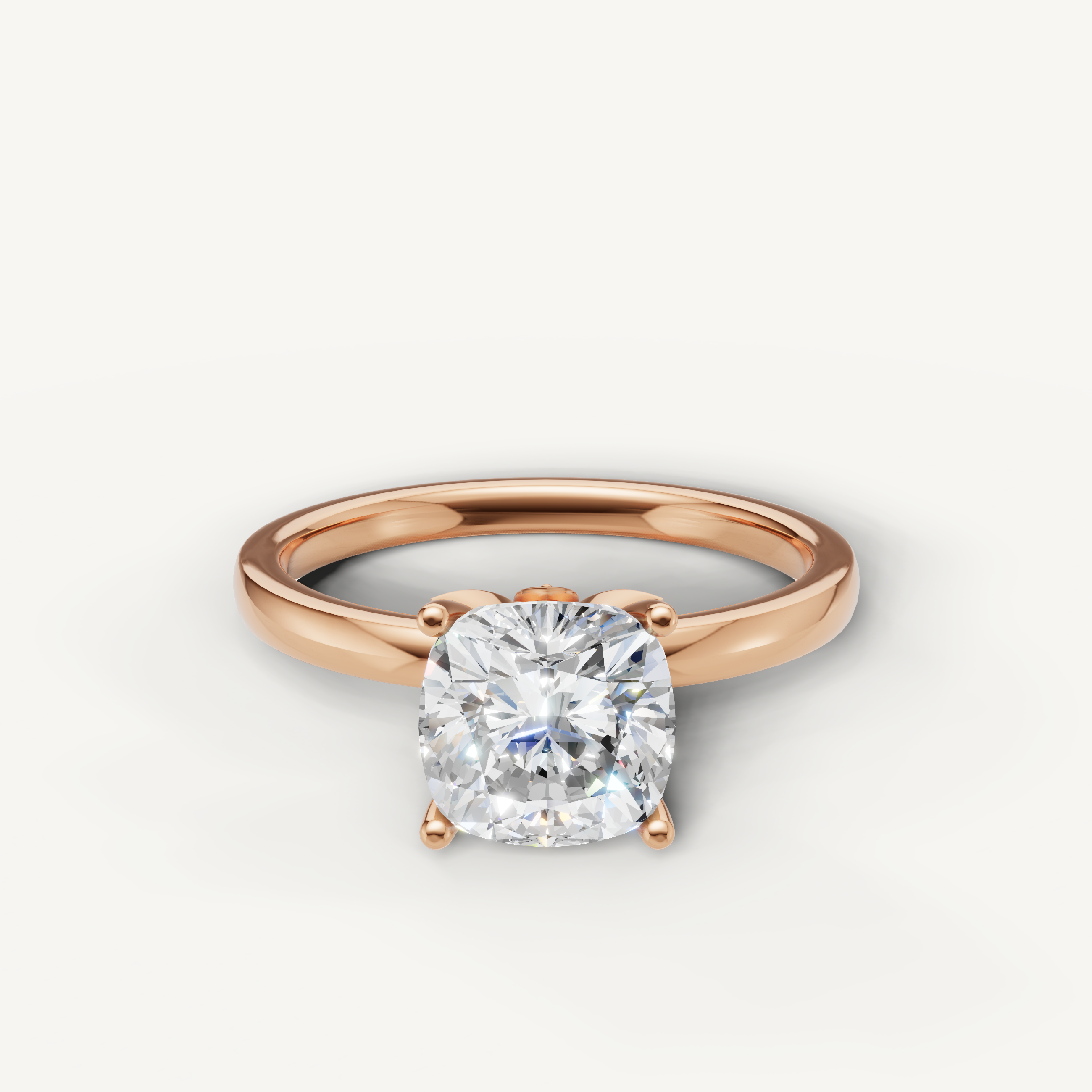 Cushion cut lab grown diamond solitaire engagement ring in rose gold minimalist 4 prong setting