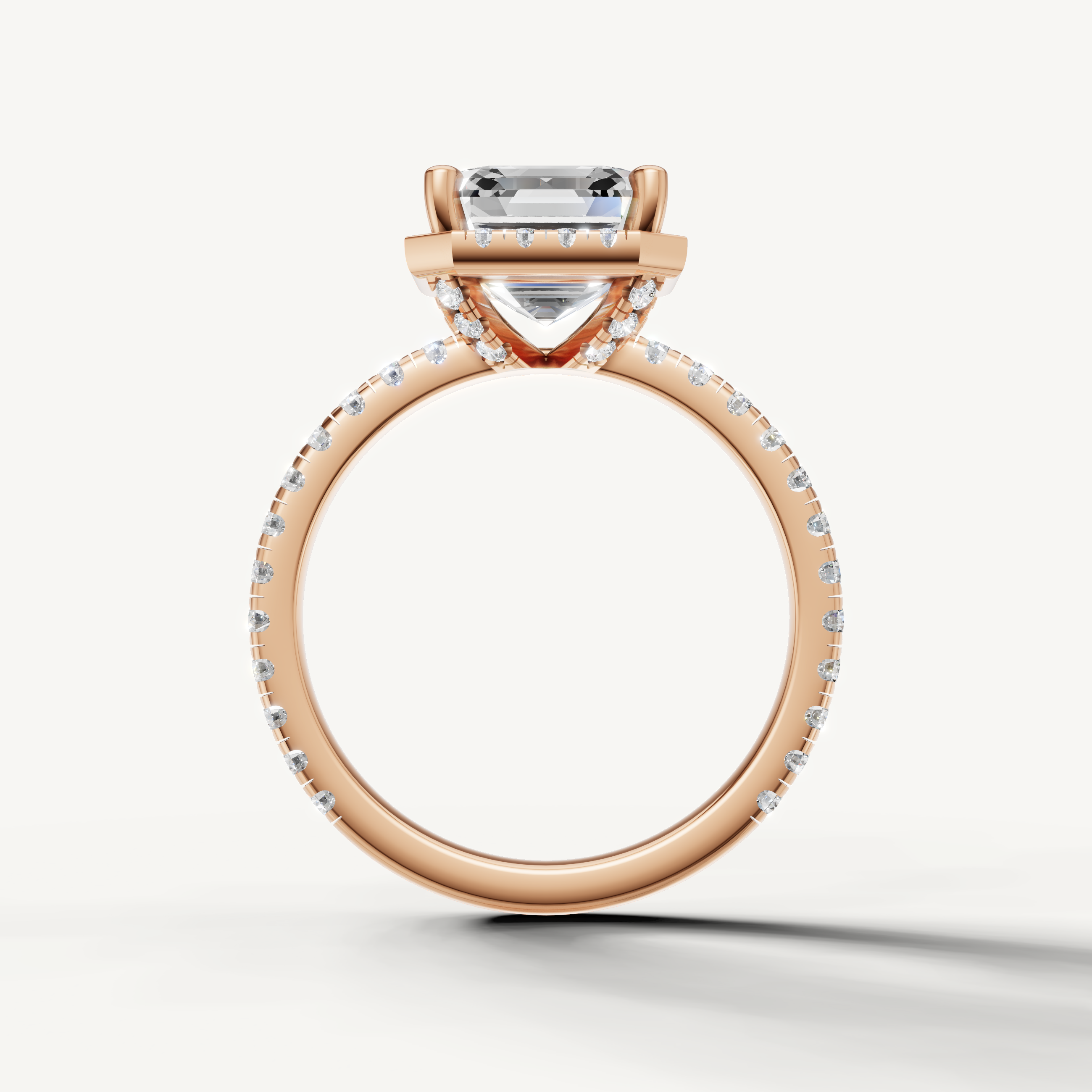 Square Asscher lab grown diamond ring with pavé setting rose gold elegant engagement ring