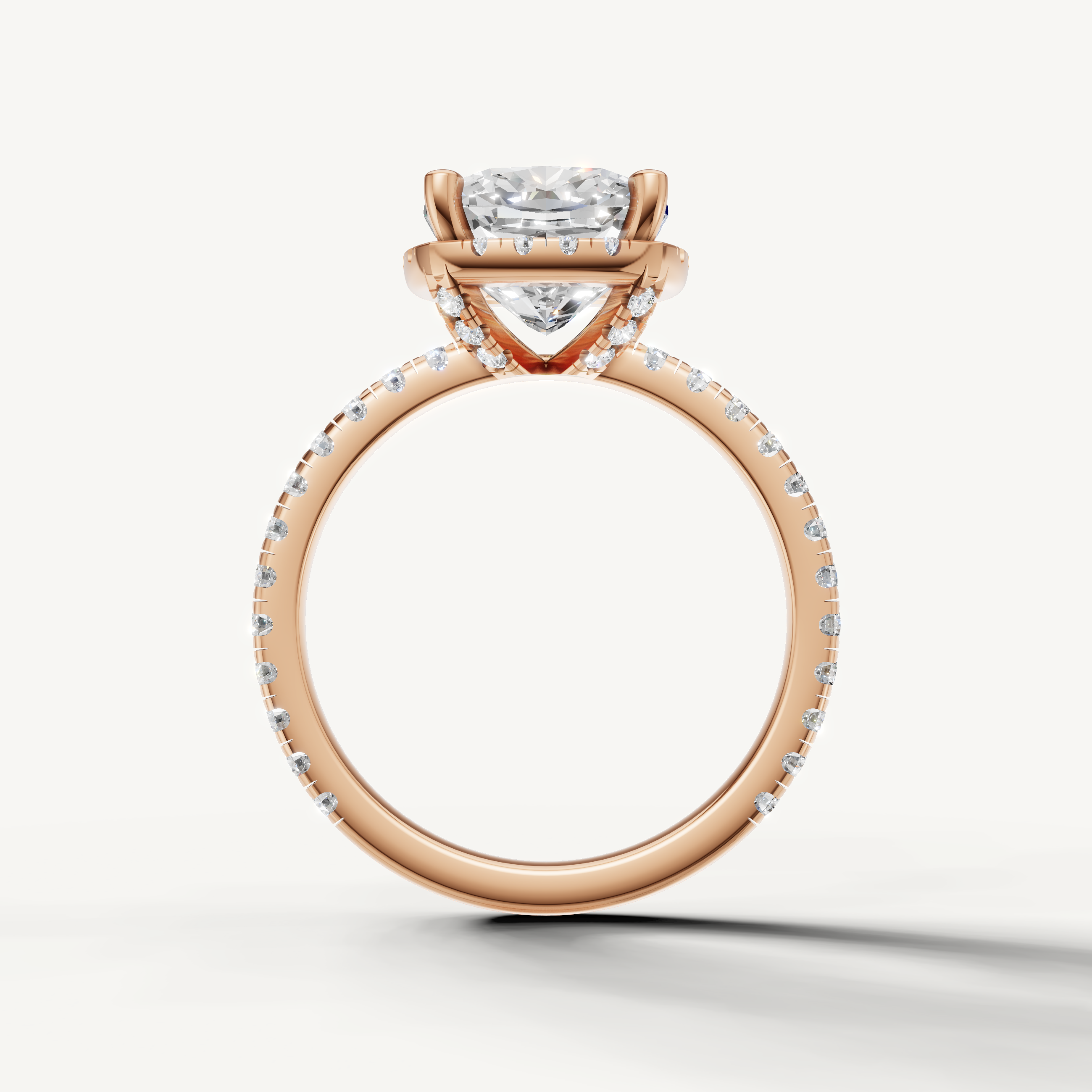 Cushion shape lab grown diamond ring with pavé setting rose gold fine jewelry