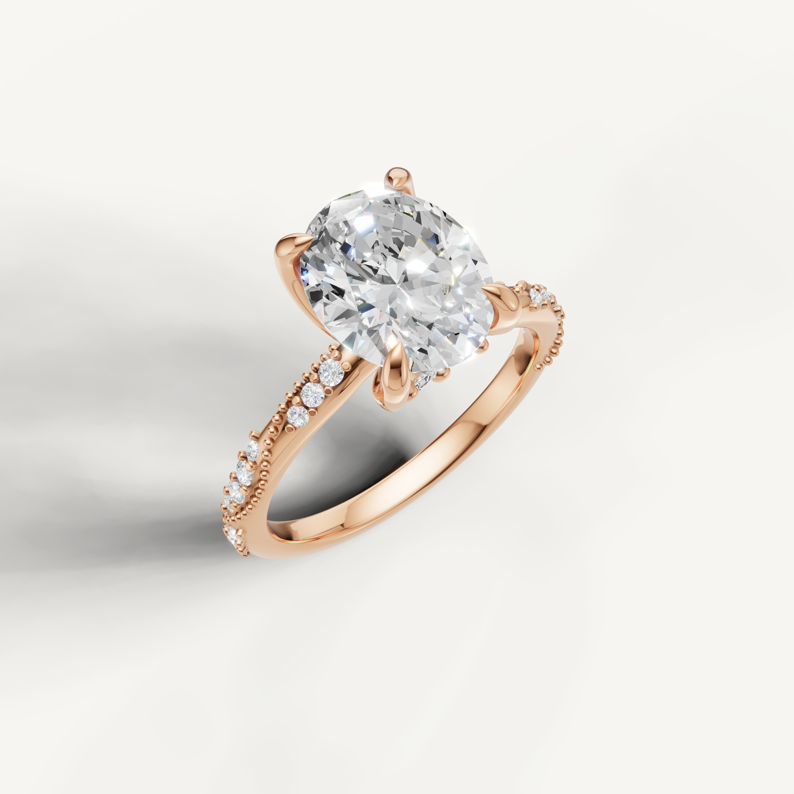 IGI certified oval lab diamond ring with crossover pavé shank 14k rose gold