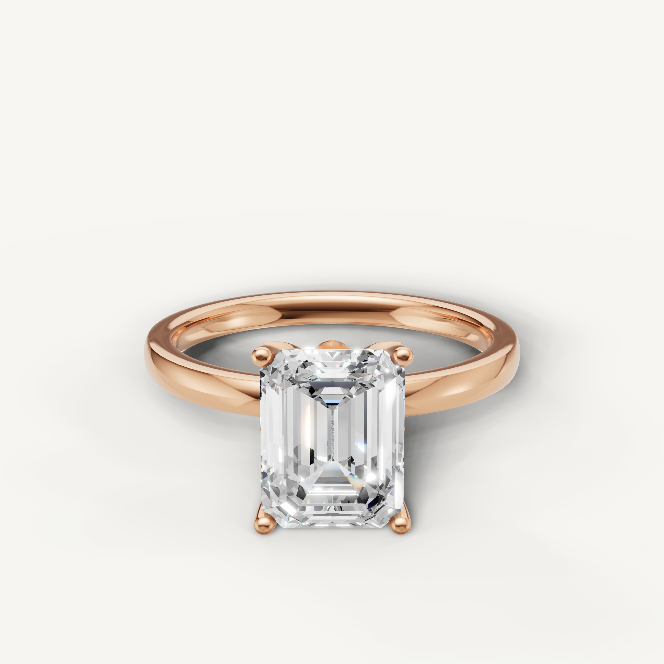 Emerald cut lab grown diamond solitaire engagement ring in rose gold minimalist 4 prong setting