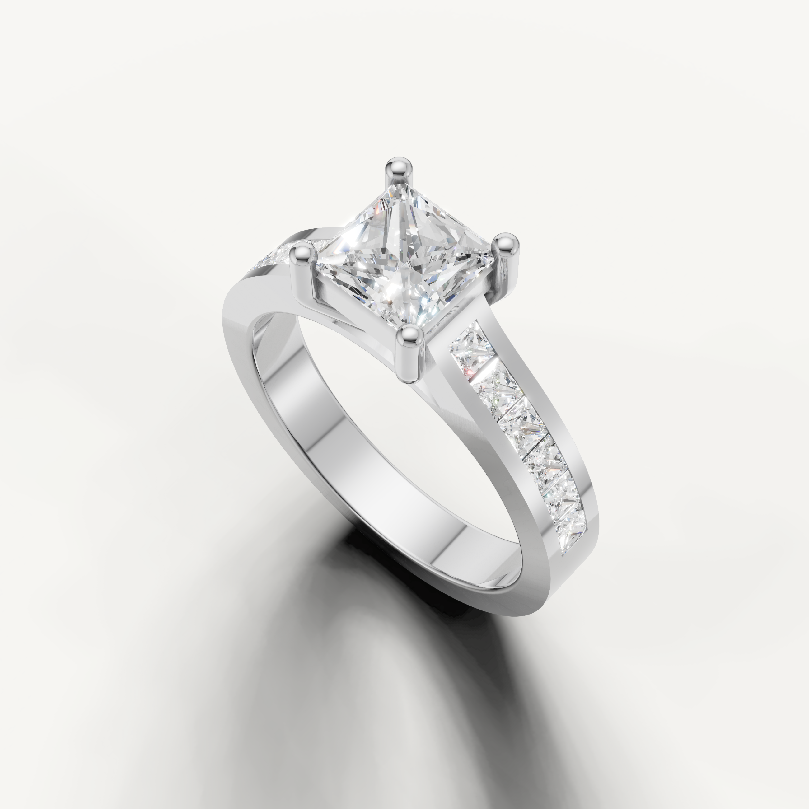 Handcrafted princess cut engagement ring by Raul Diamonds in luxury gold setting