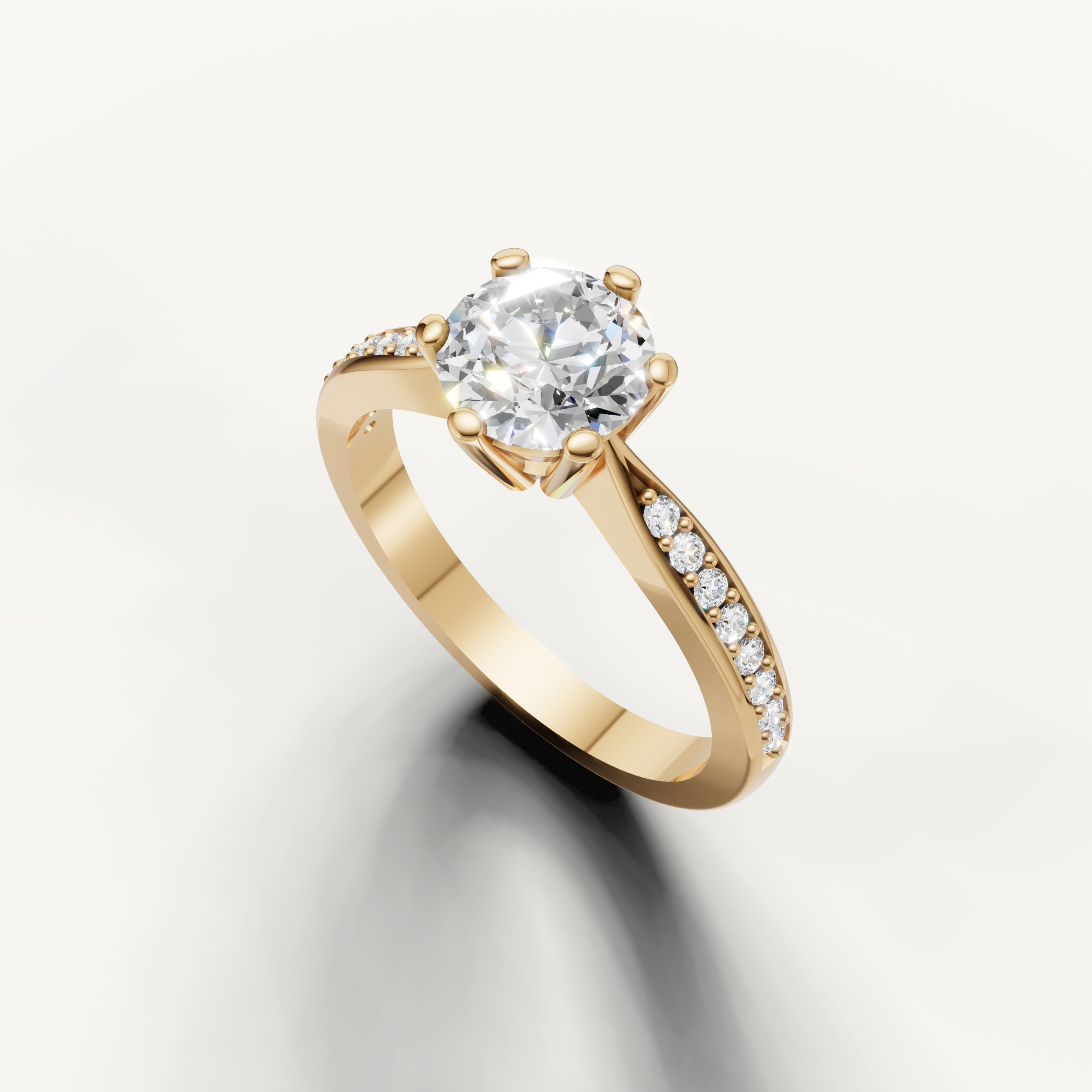 Round diamond engagement ring with sparkling pavé diamonds from Raul Diamonds