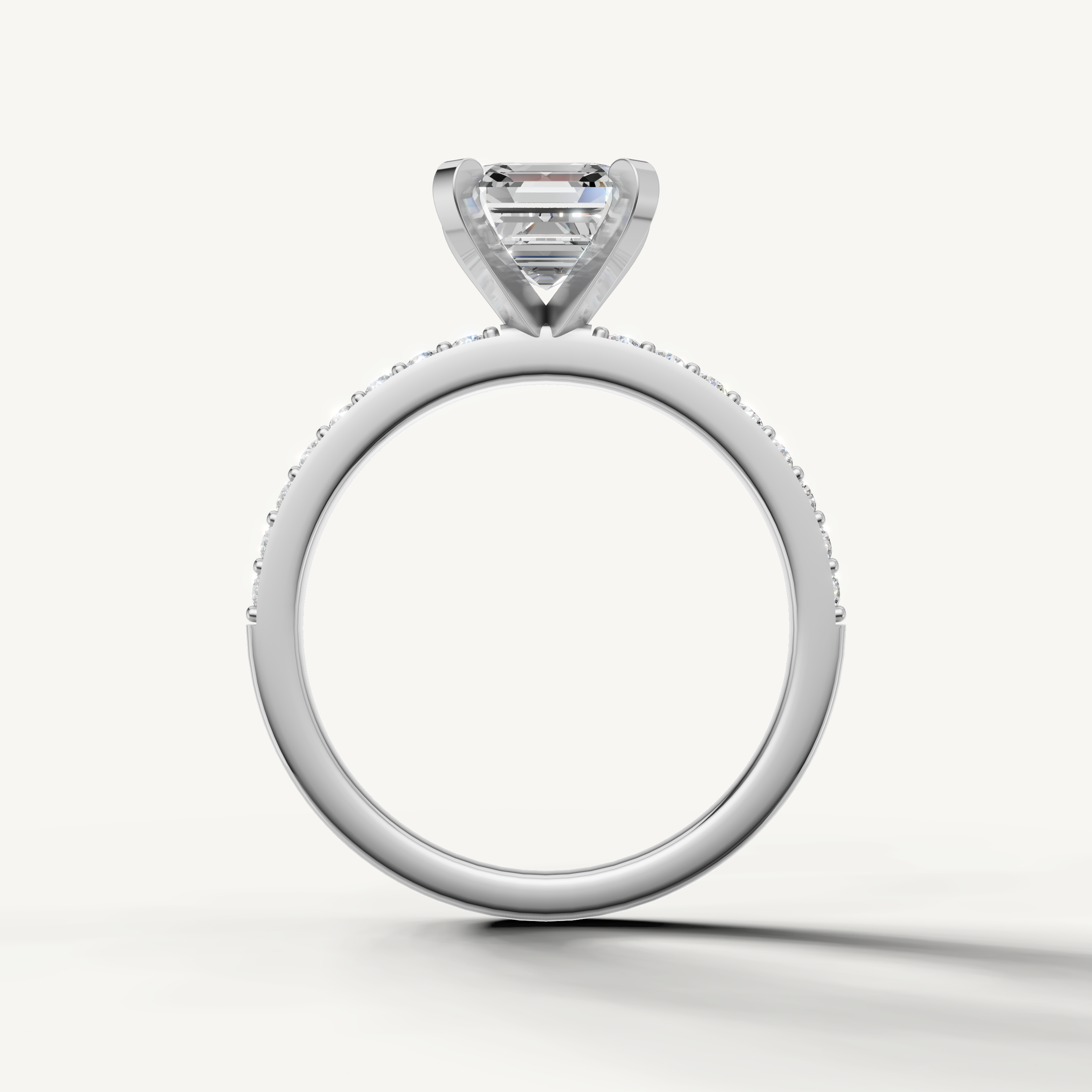 Classic asscher cut engagement ring in white gold with pavé diamonds