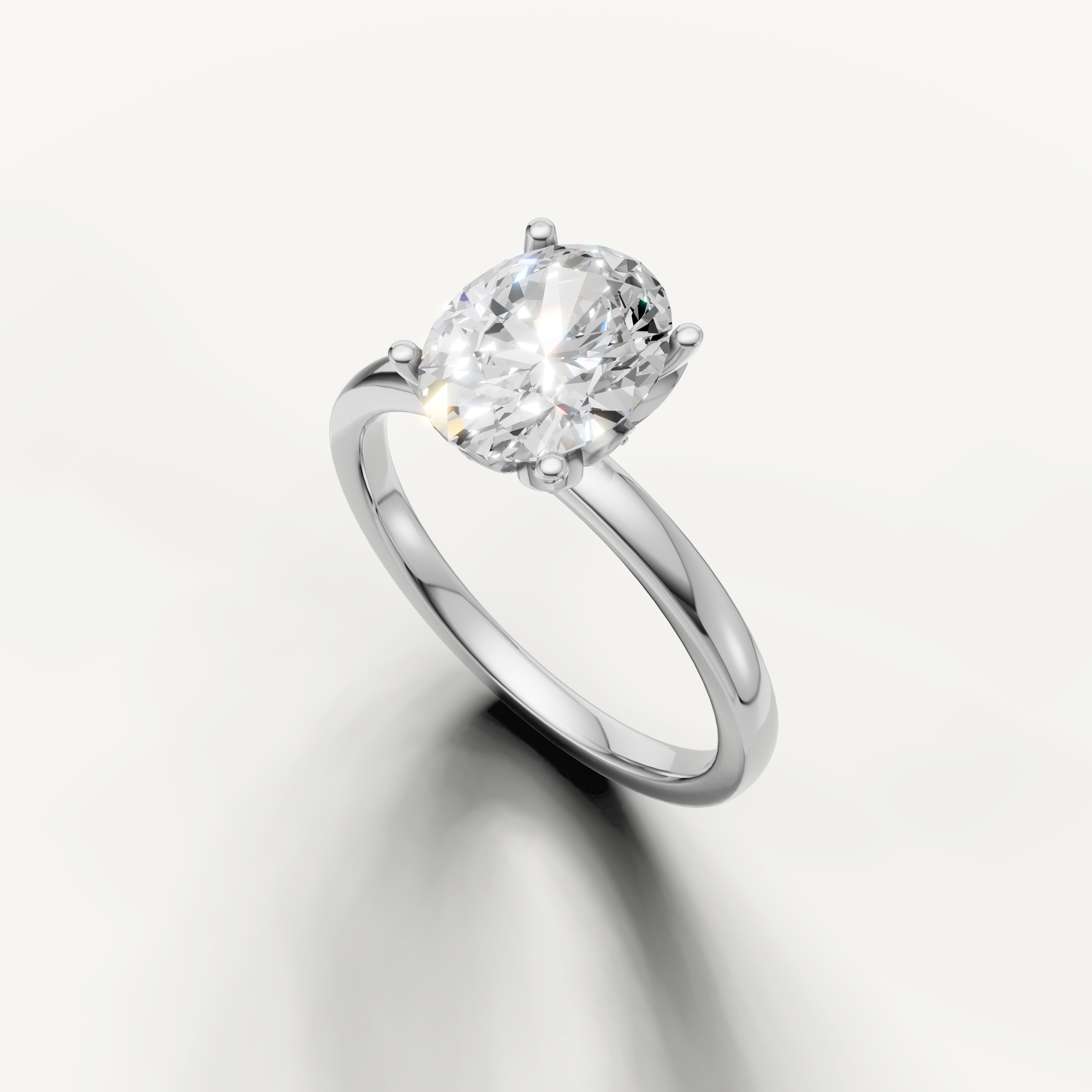 Minimalist oval lab grown diamond engagement ring plain band white gold