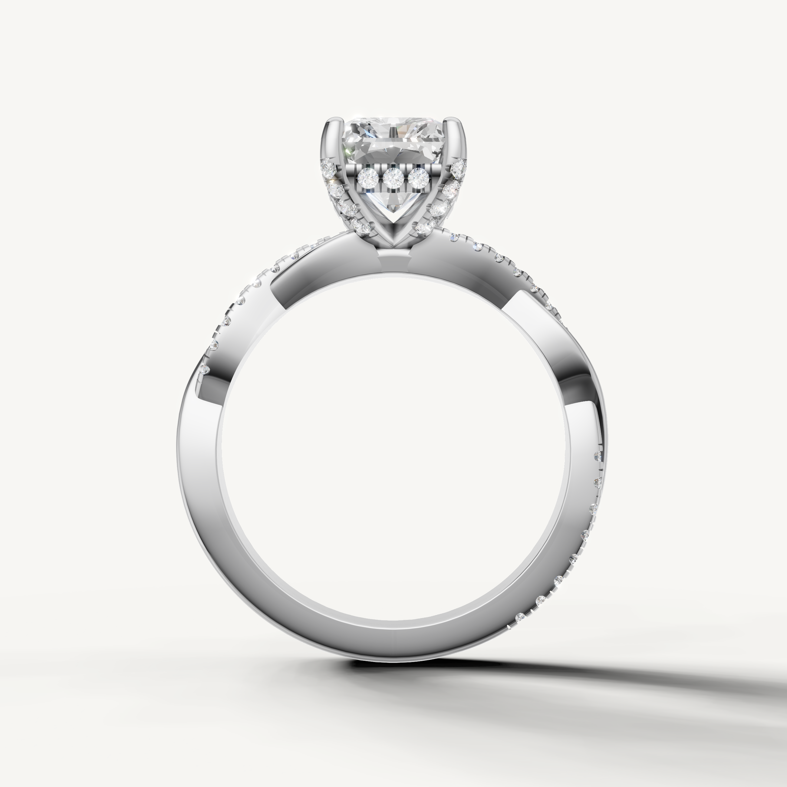 timeless radiant lab grown diamond engagement ring in 14k white gold with elegant bypass design