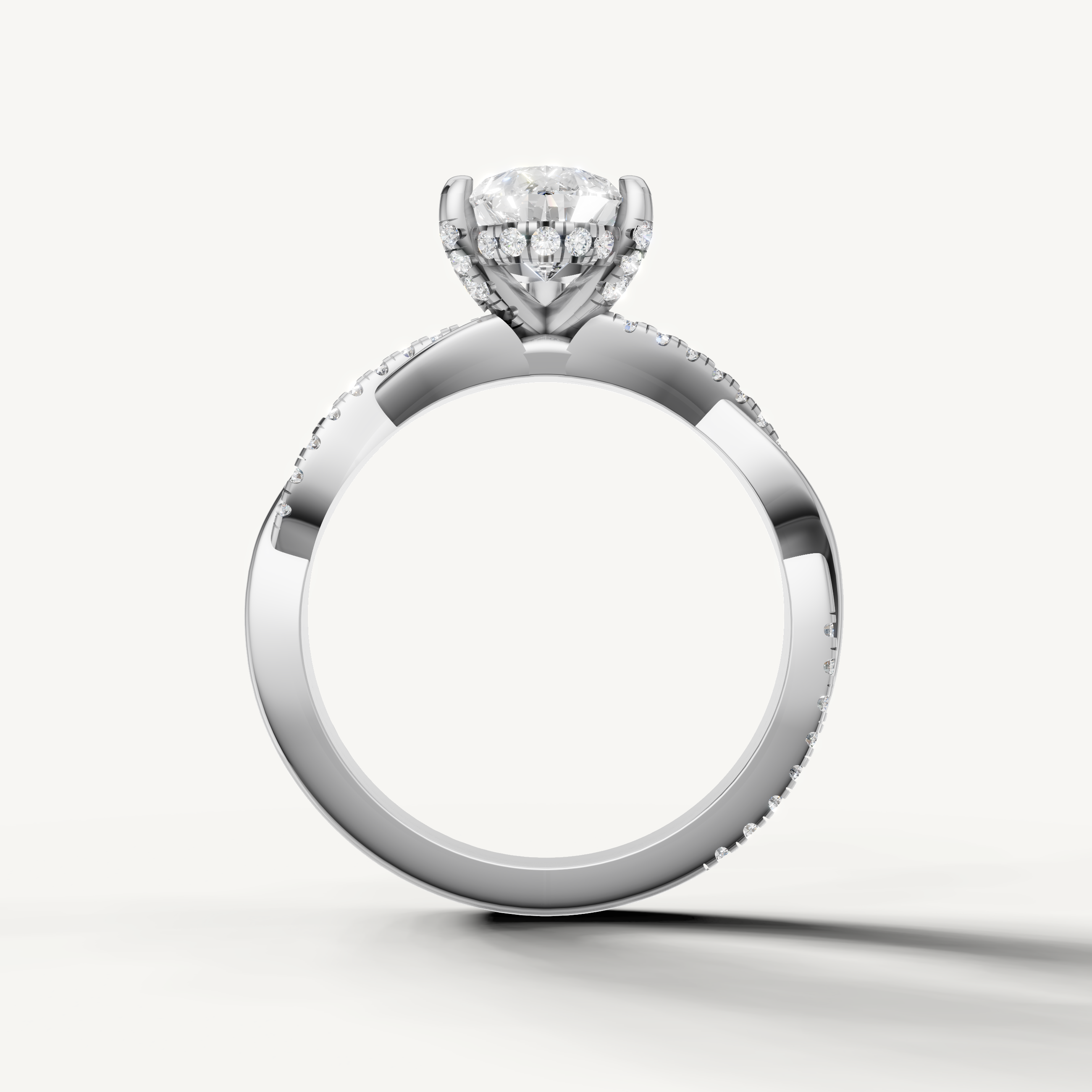 classic pear lab grown diamond engagement ring in 14k white gold with elegant bypass design