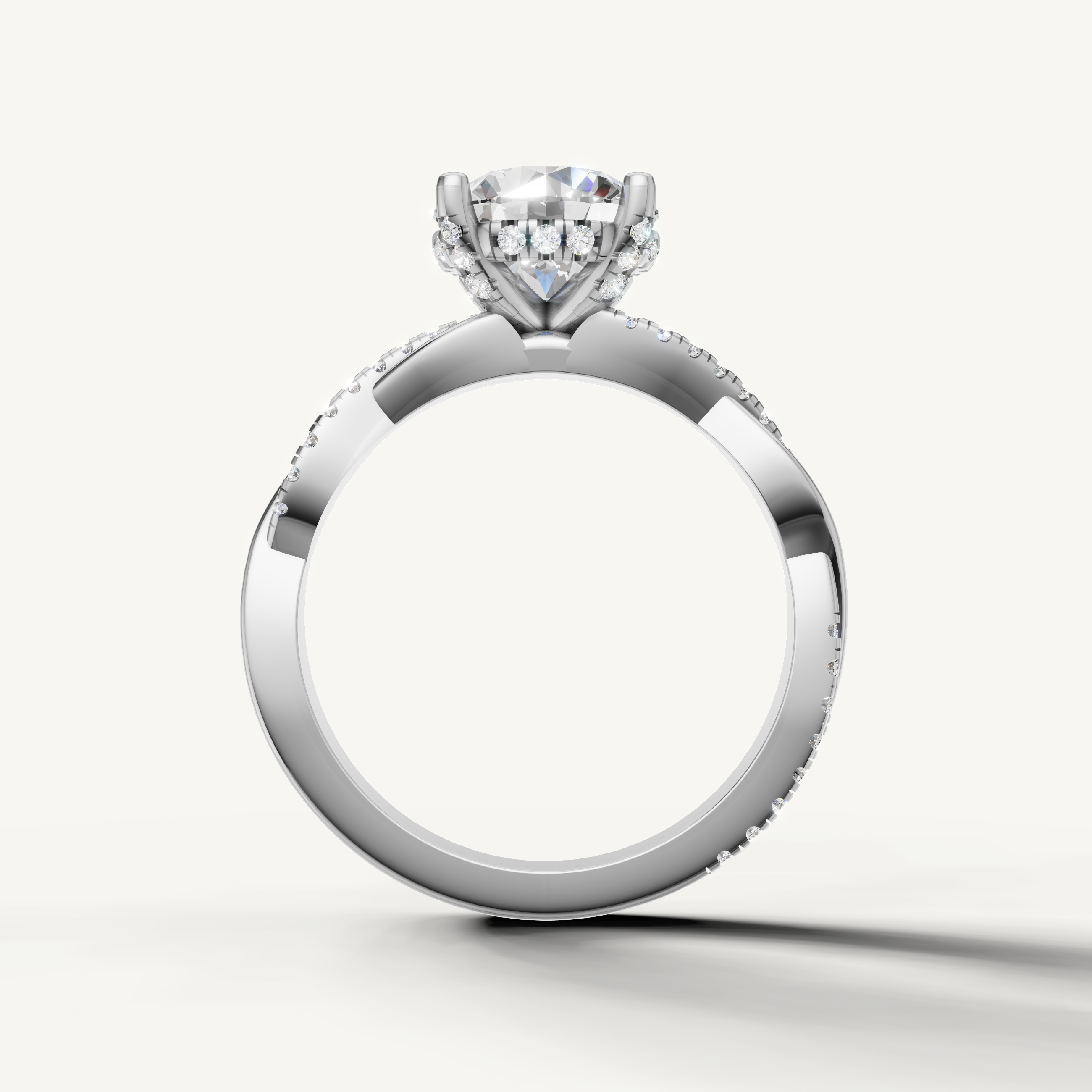 timeless round brilliant lab grown diamond engagement ring with elegant bypass pavé diamond band