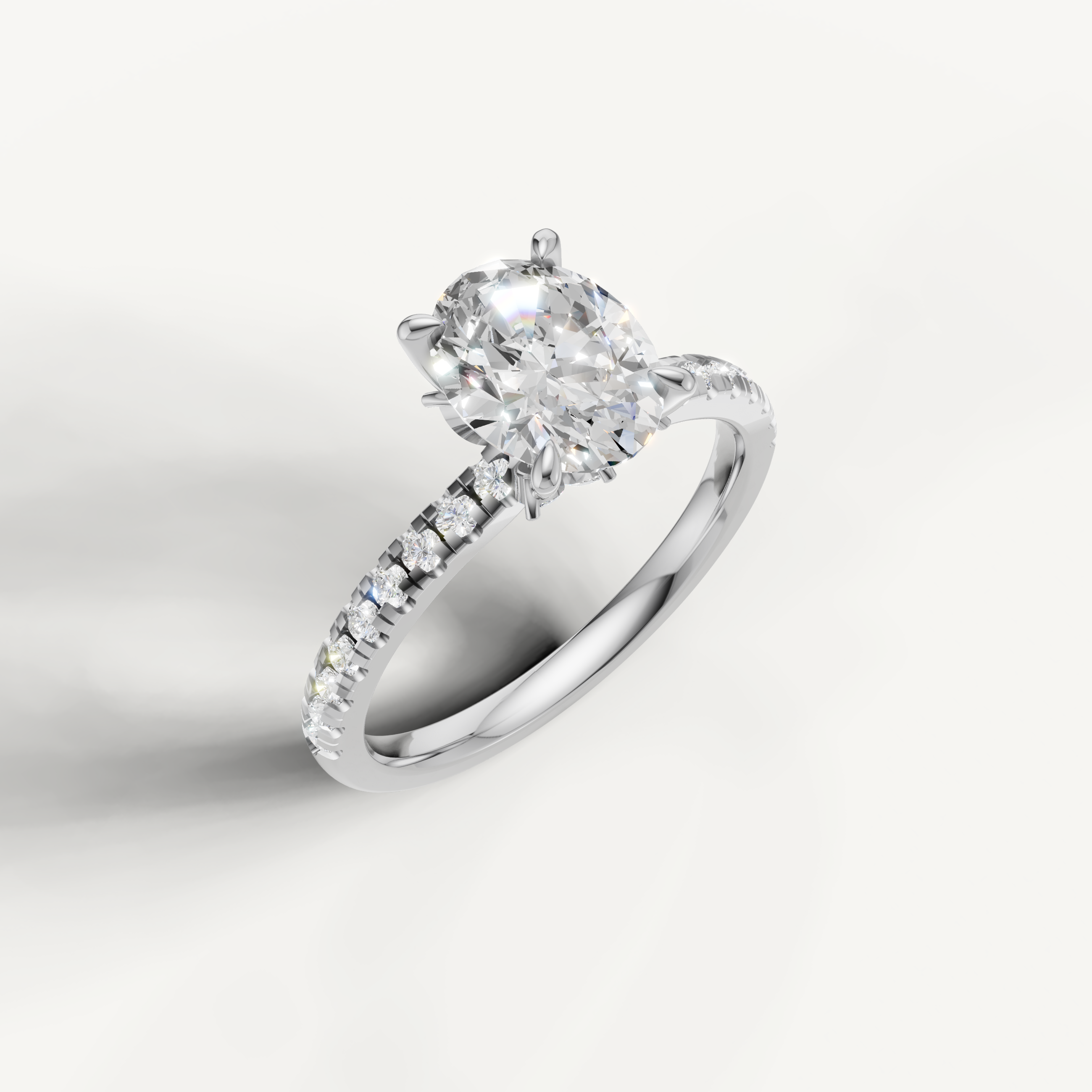 IGI certified oval lab diamond ring micro pavé band white gold classic solitaire design