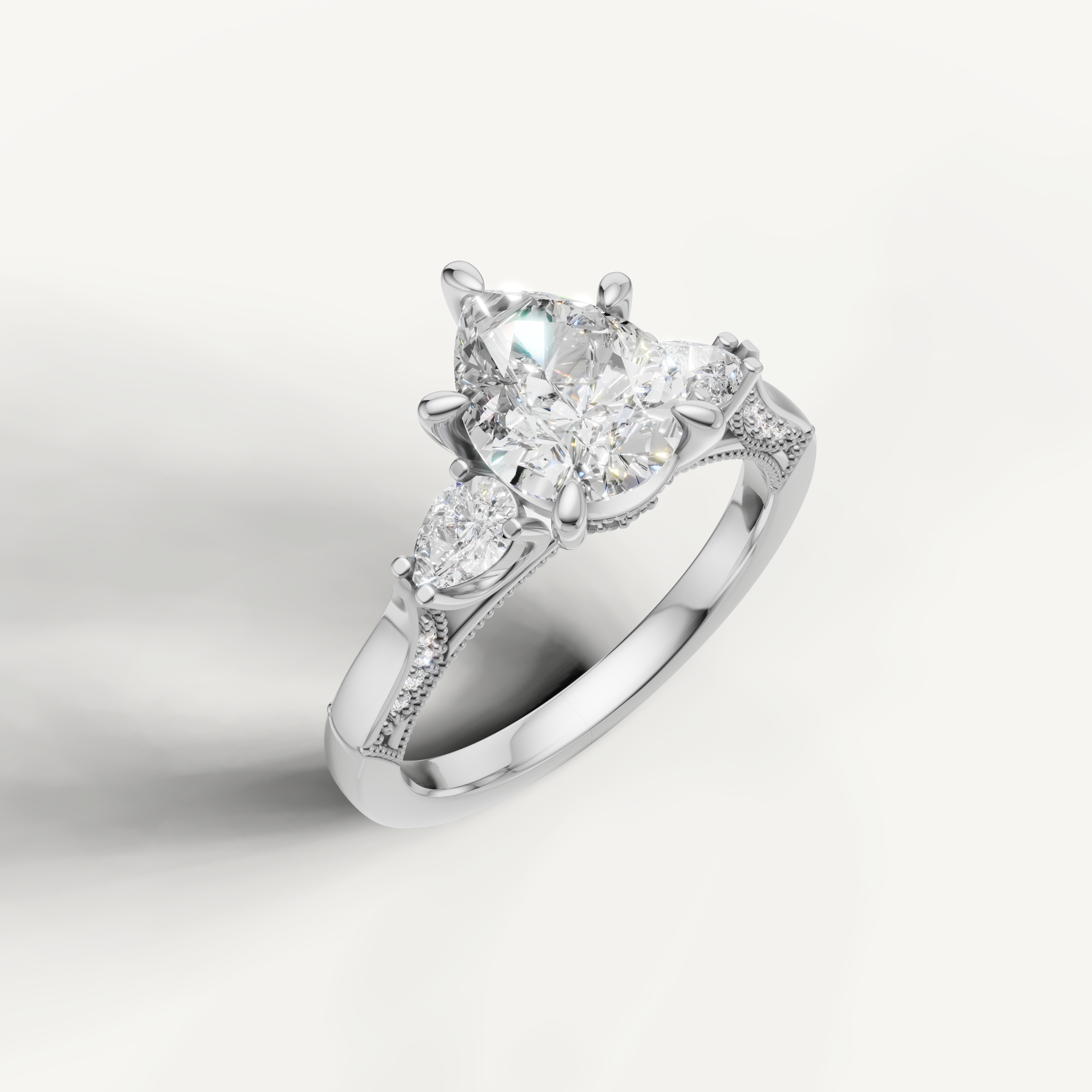 IGI certified pear lab diamond ring with matching pear accents white gold