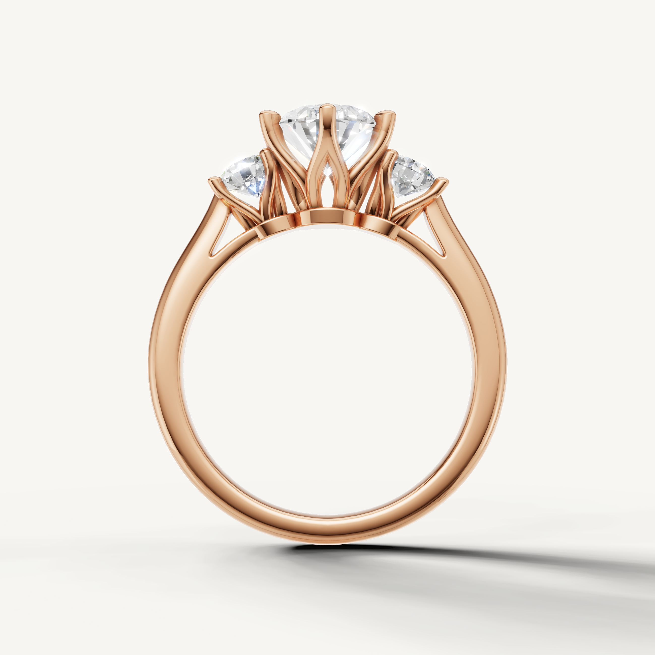 Romantic oval lab grown diamond ring with round side stones in rose gold