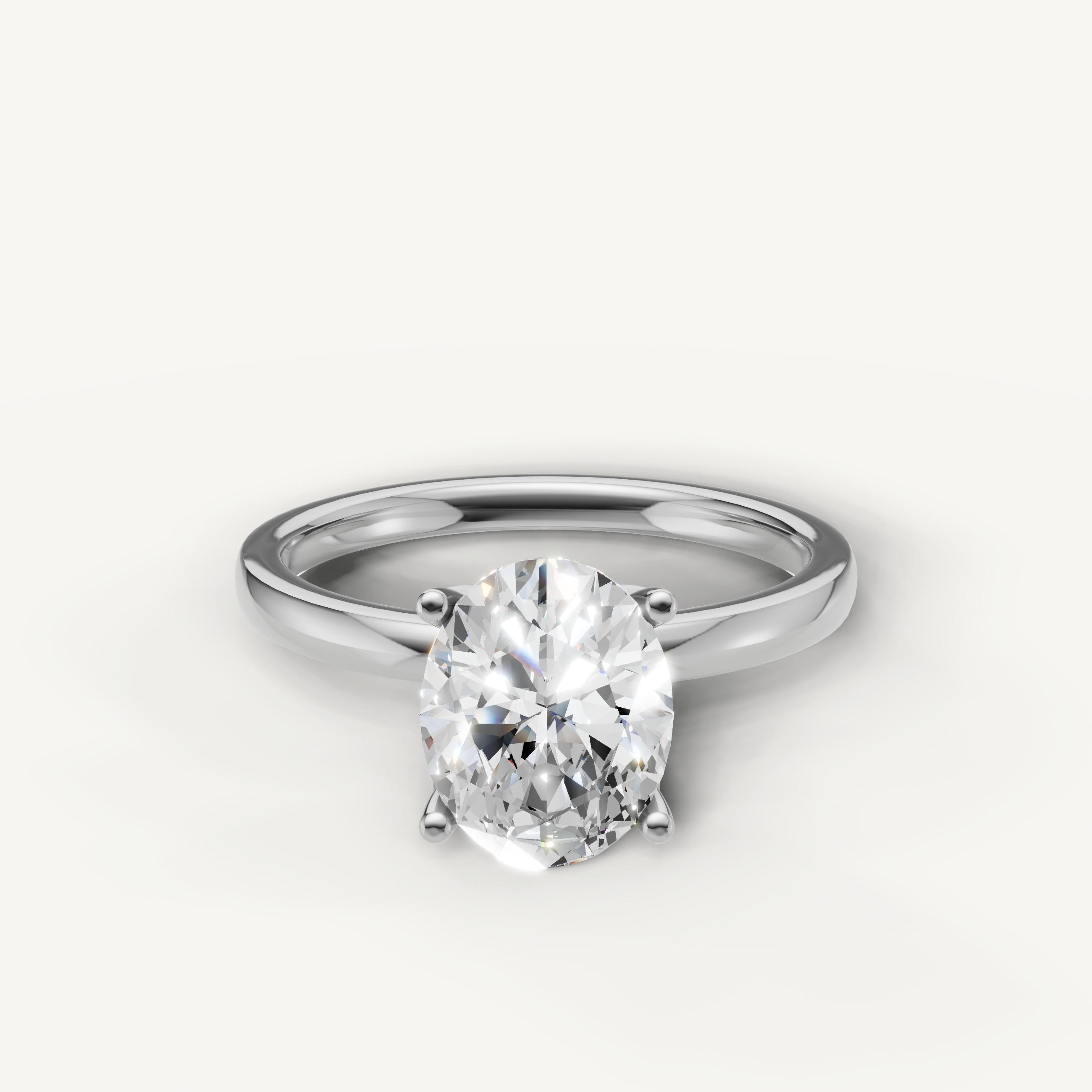 Oval cut lab grown diamond solitaire engagement ring in white gold minimalist 4 prong setting