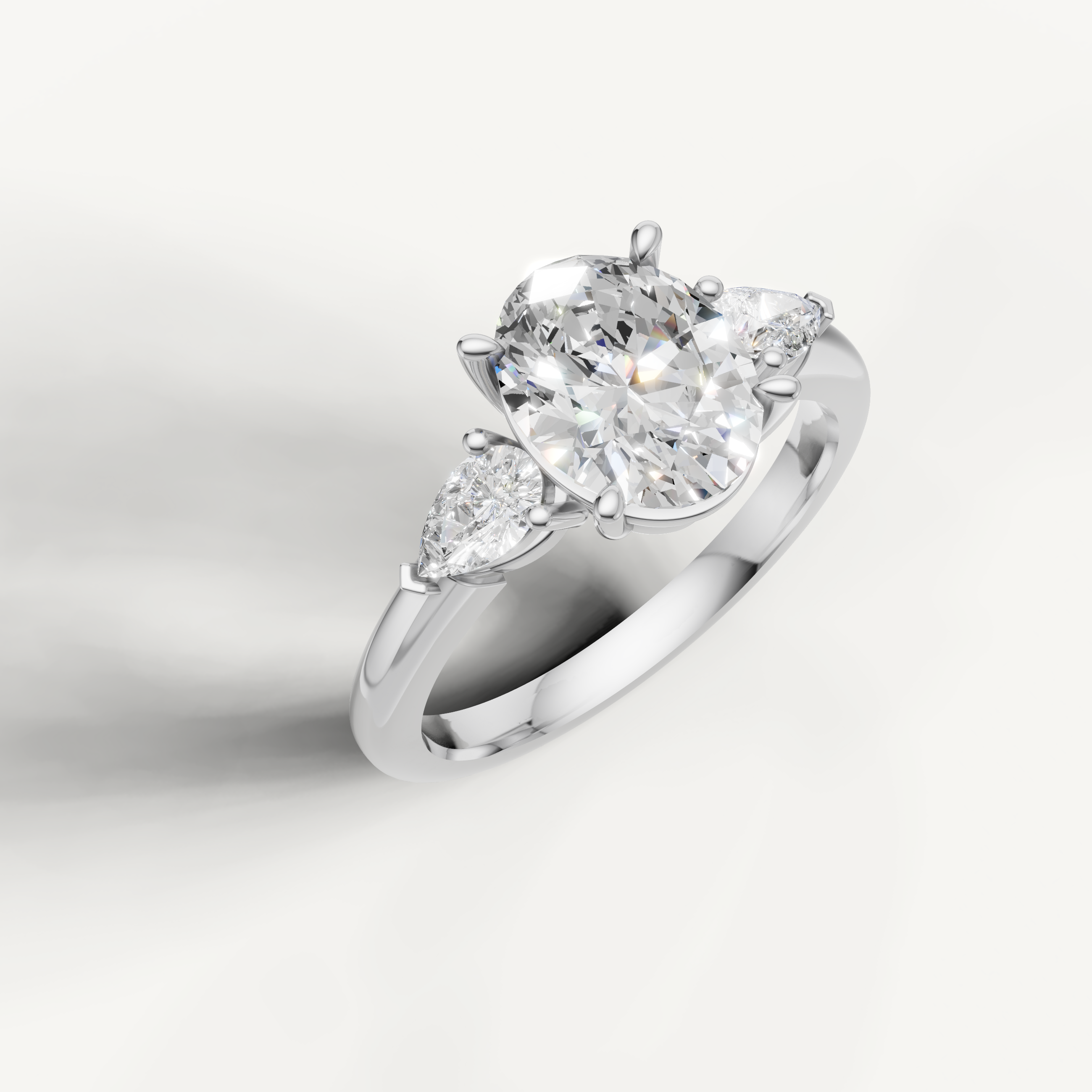 elegant oval cut lab grown diamond trilogy ring with marquise accent diamonds