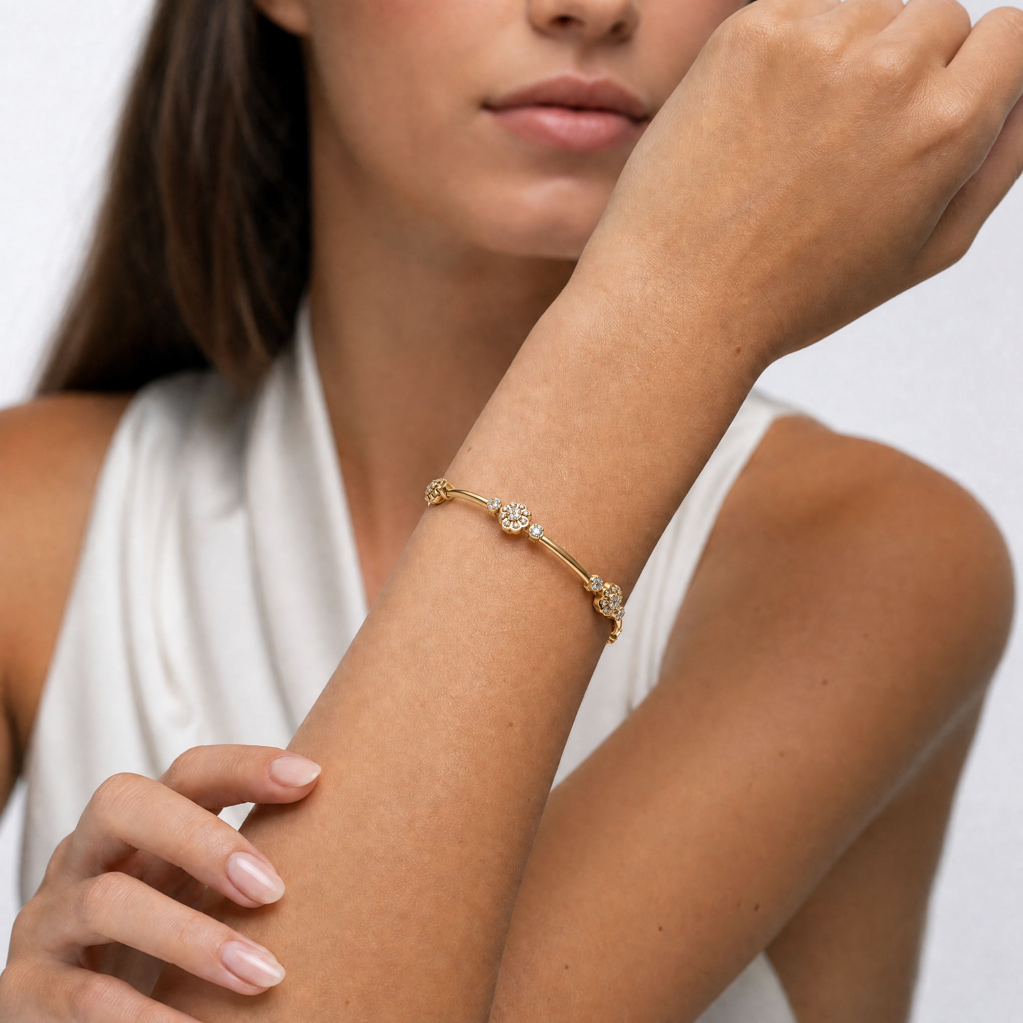 Floral Lab-Grown Diamond Bangle Bracelet in 14K Gold