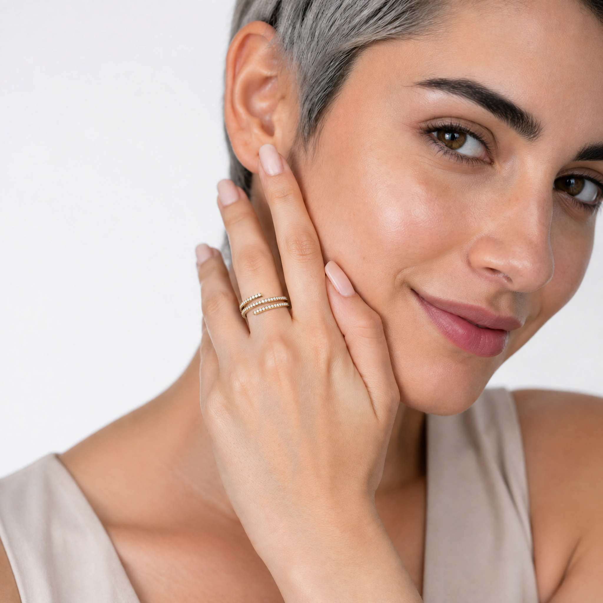 Spiral Wrap Lab Grown Diamond Multi-Row Bypass Band in 14K Gold