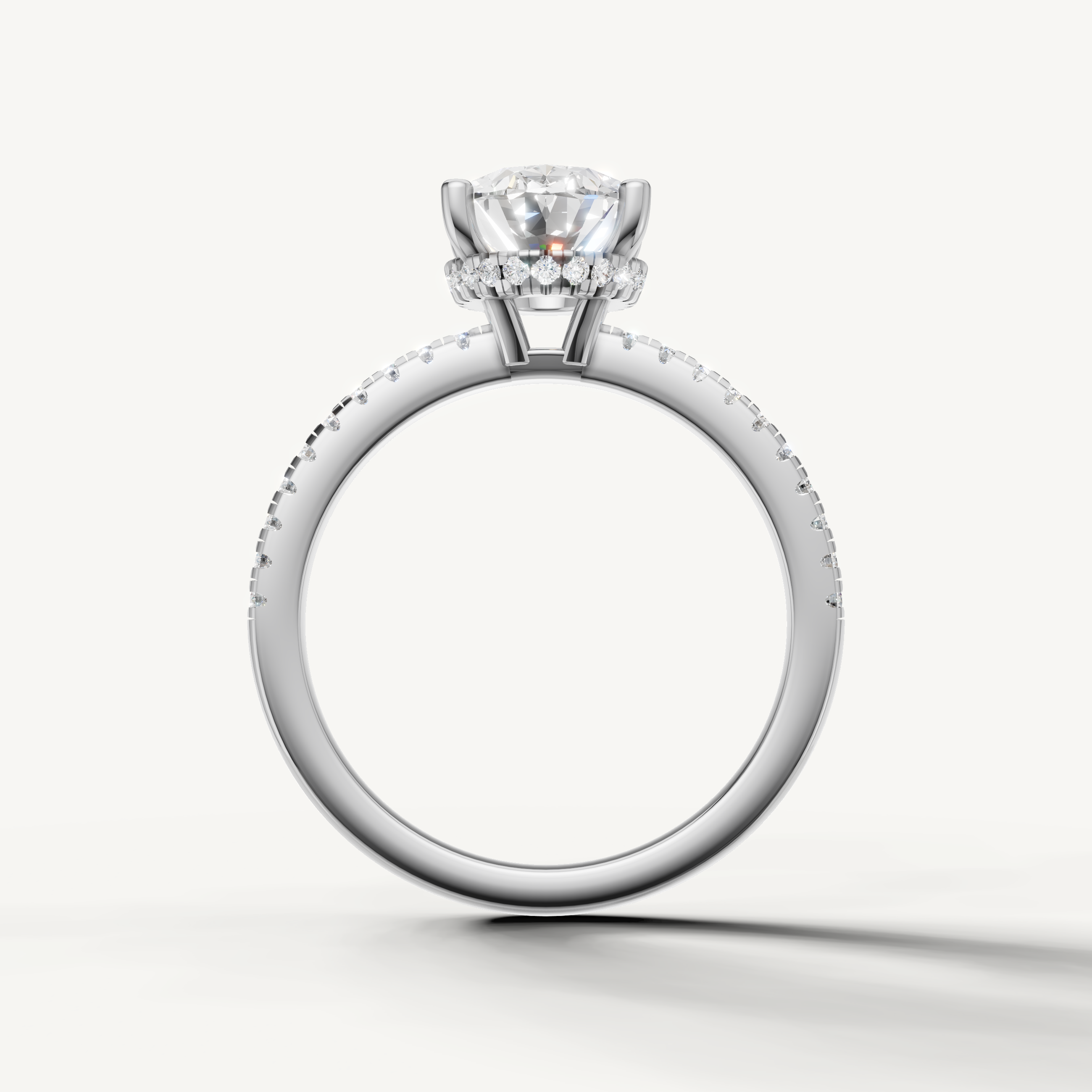 finger flattering oval lab grown diamond ring with sparkling pavé band white gold