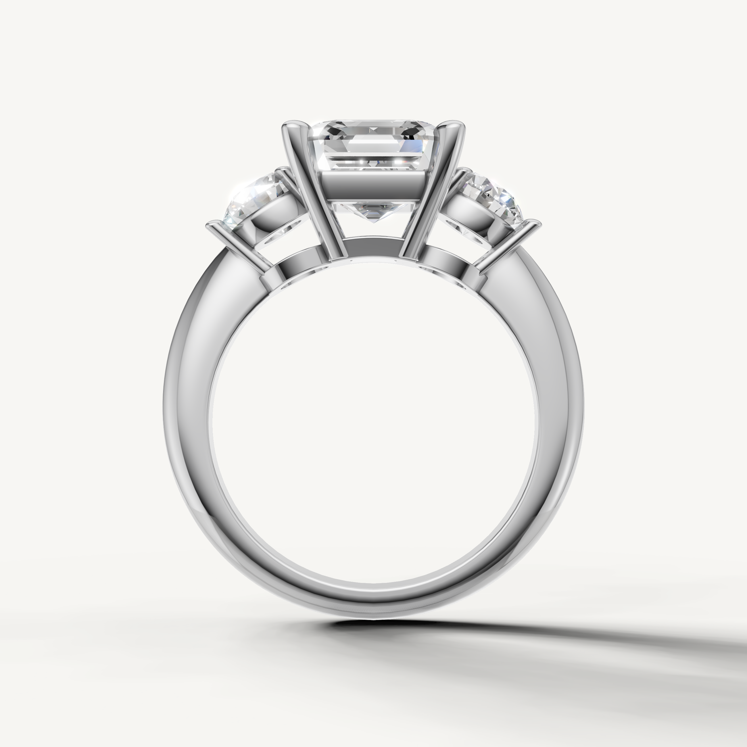 Classic asscher diamond engagement ring with round side stones white gold