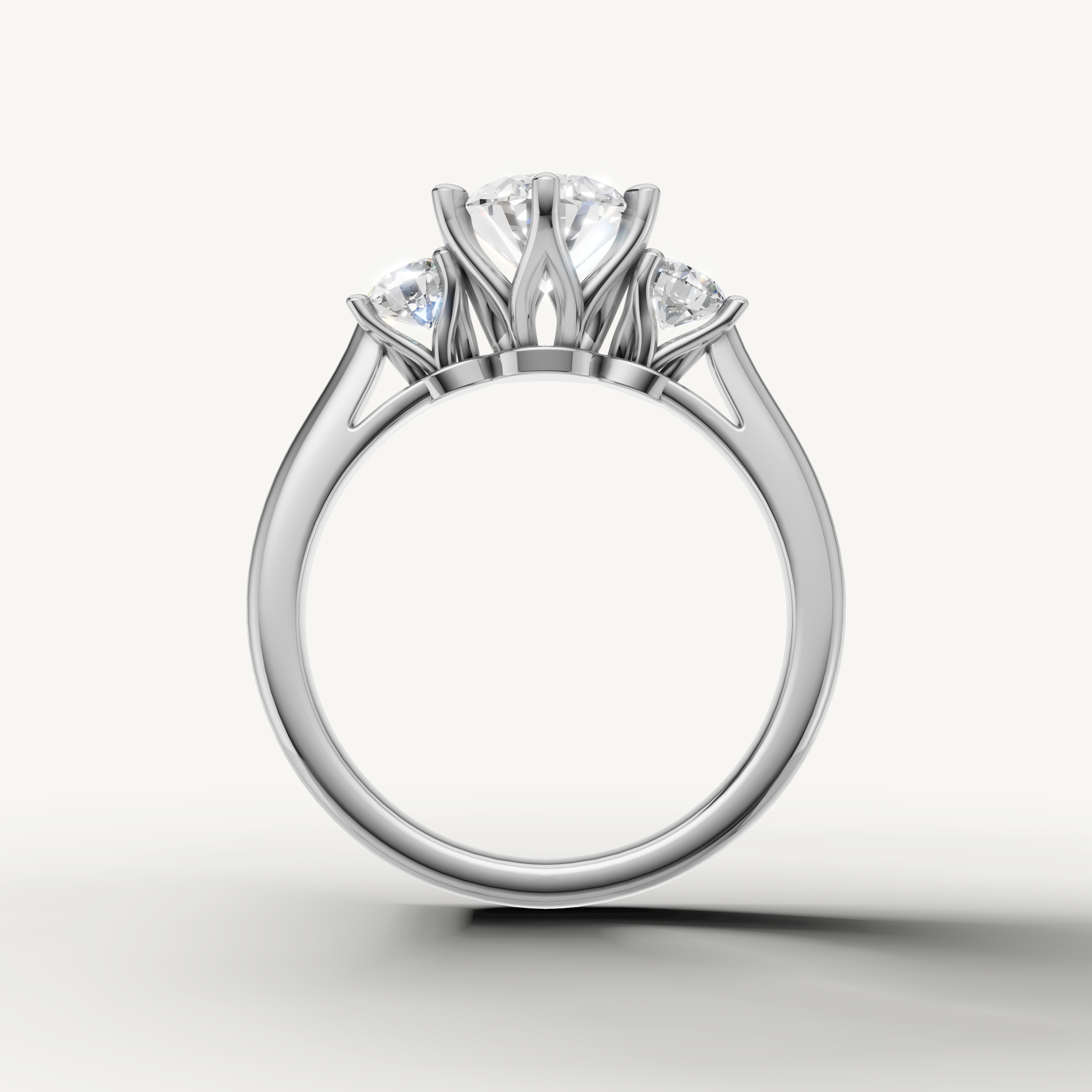 Classic oval diamond engagement ring with round side stones in white gold