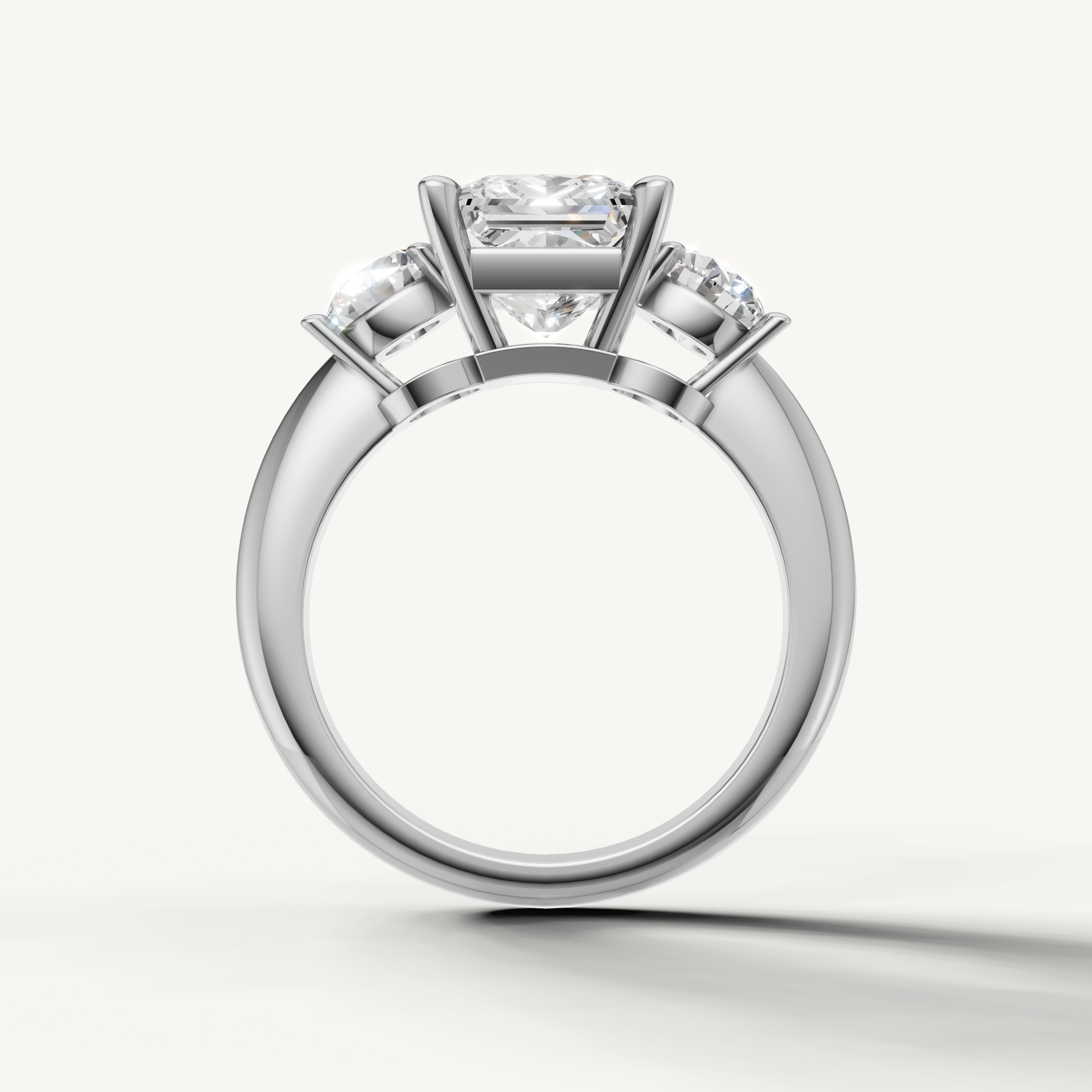 Classic princess diamond engagement ring with round side stones white gold