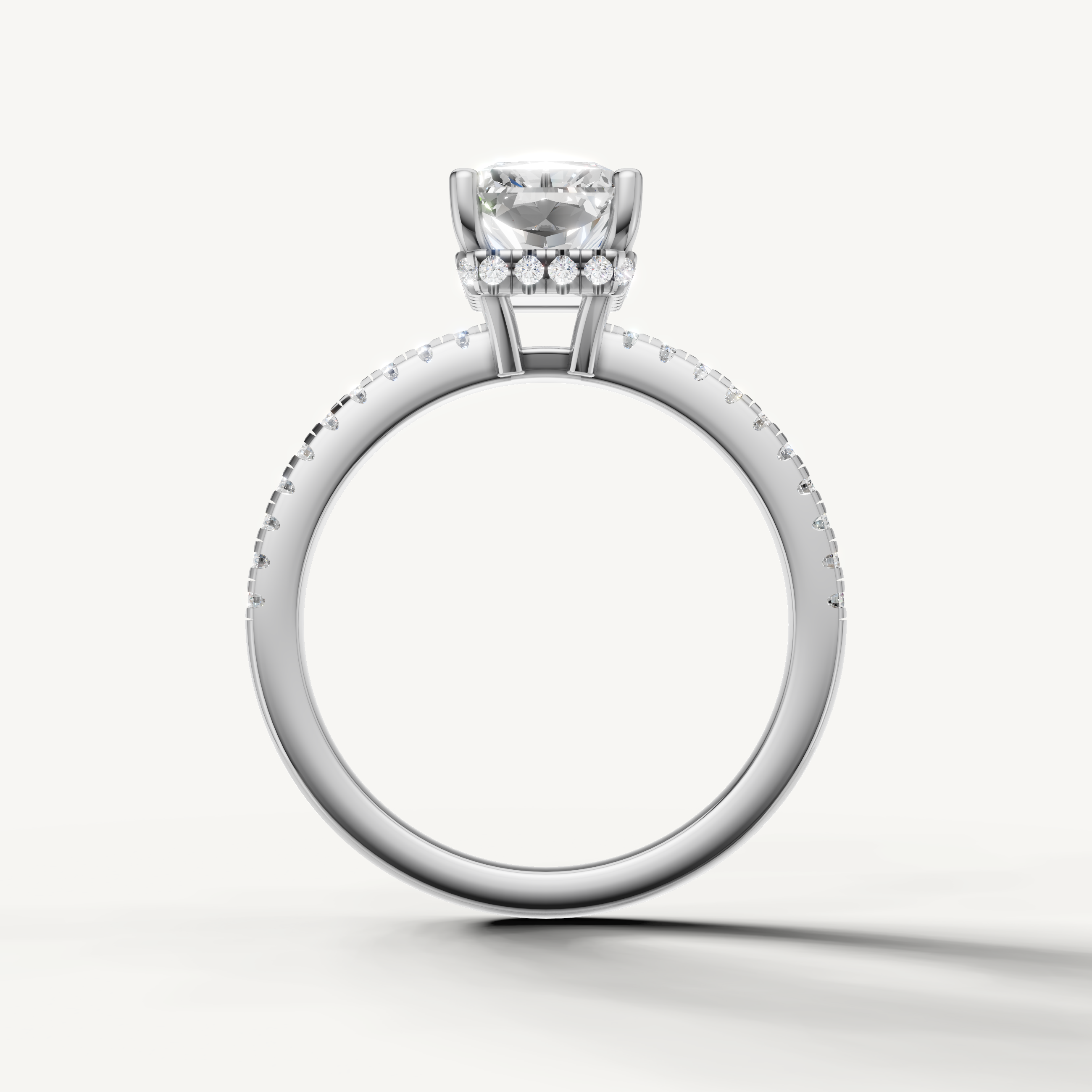modern radiant cut lab grown diamond ring with brilliant faceting and white gold setting