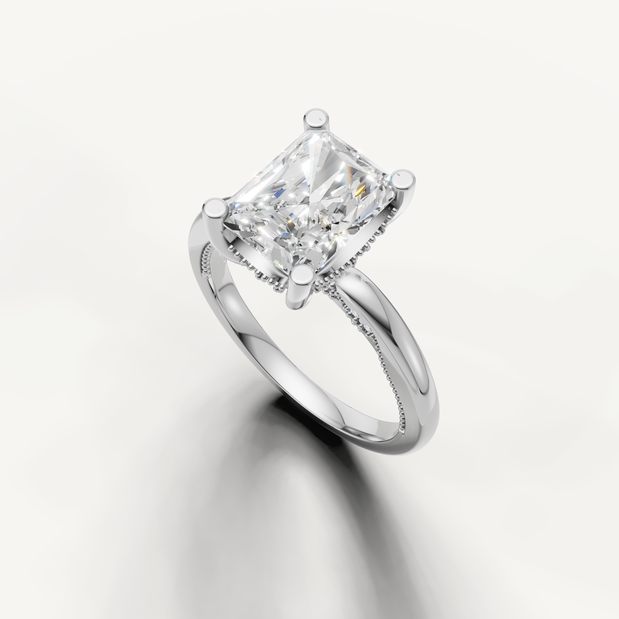 A high-polish white metal solitaire ring showcasing the sophisticated, soft lines of a large oval-cut diamond.