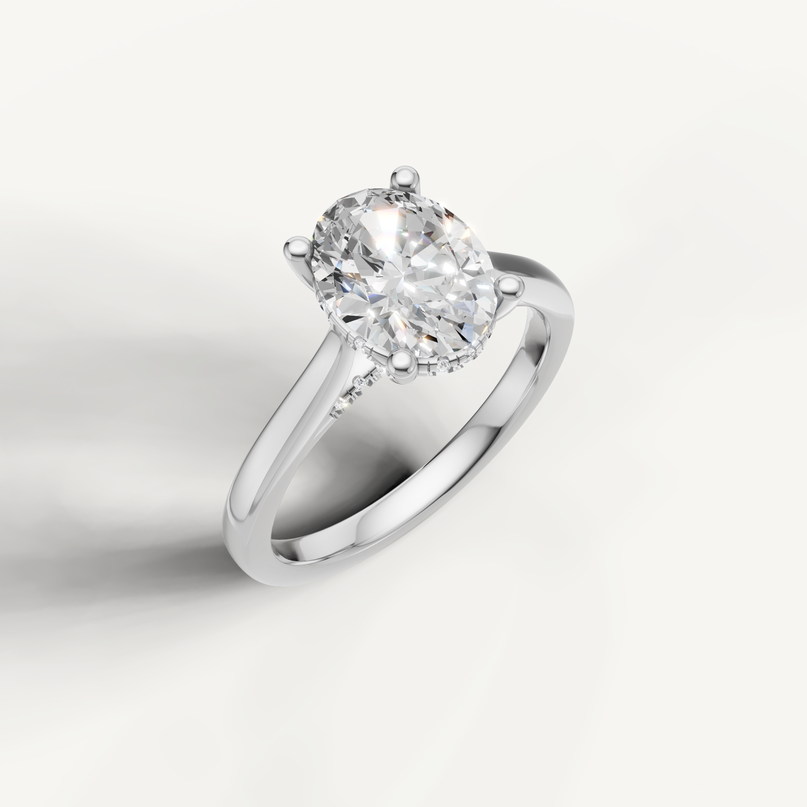 Close-up shot of the brilliant-cut facets and symmetry of a Raul Diamonds oval cut diamond