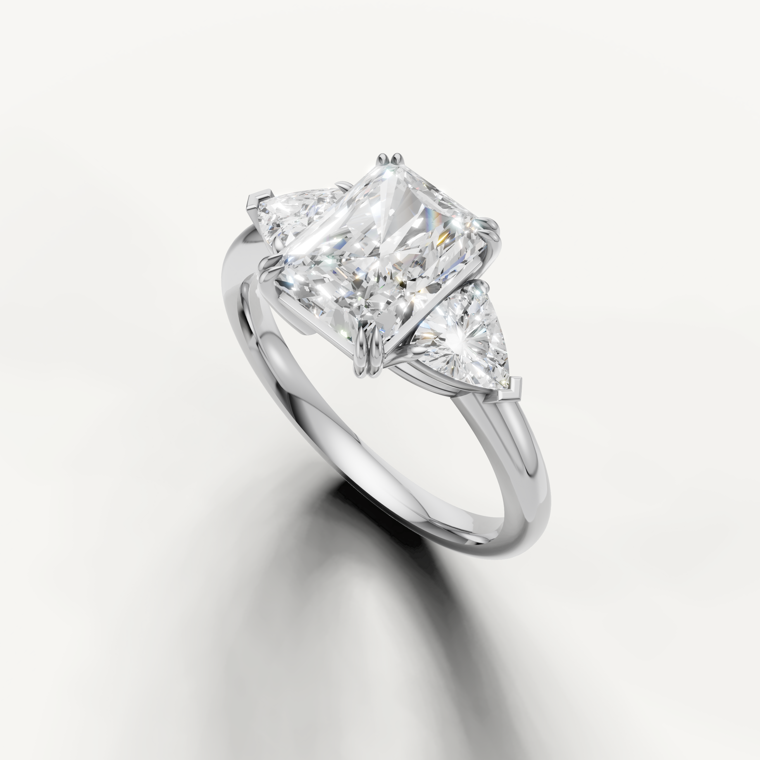 elegant radiant cut lab grown diamond engagement ring with sleek white gold setting