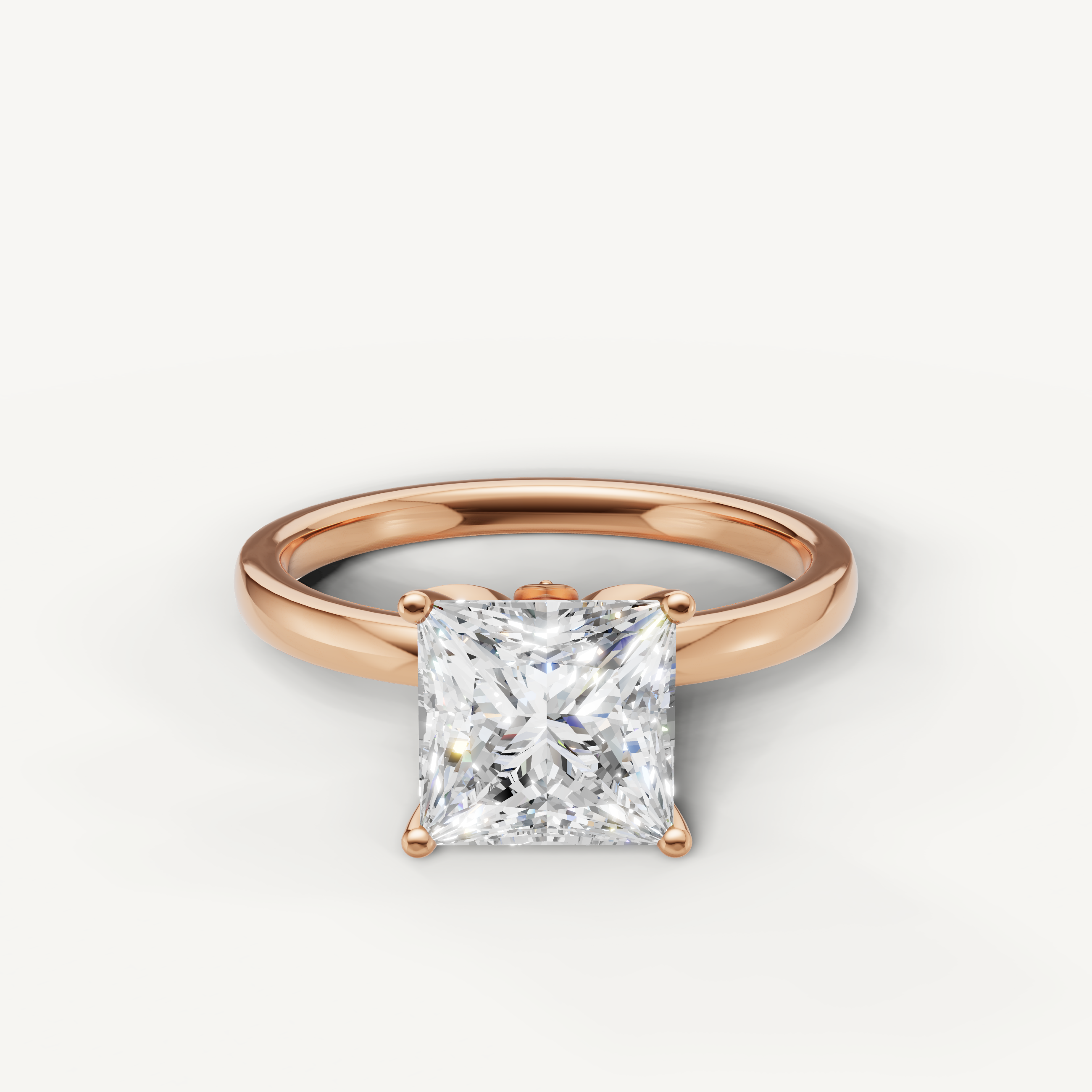 Princess cut lab grown diamond solitaire engagement ring in rose gold minimalist 4 prong setting