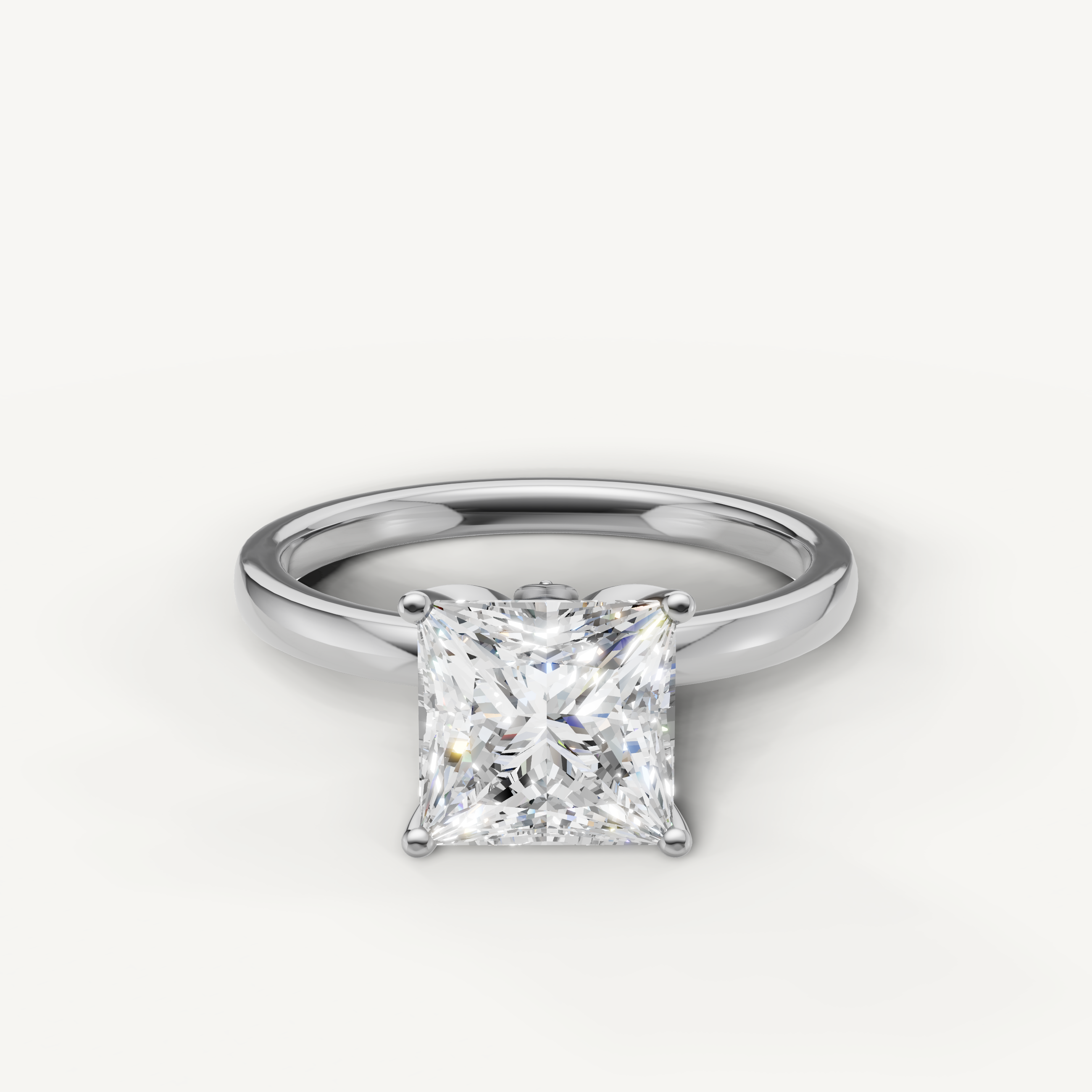 Princess cut lab grown diamond solitaire engagement ring in white gold minimalist 4 prong setting
