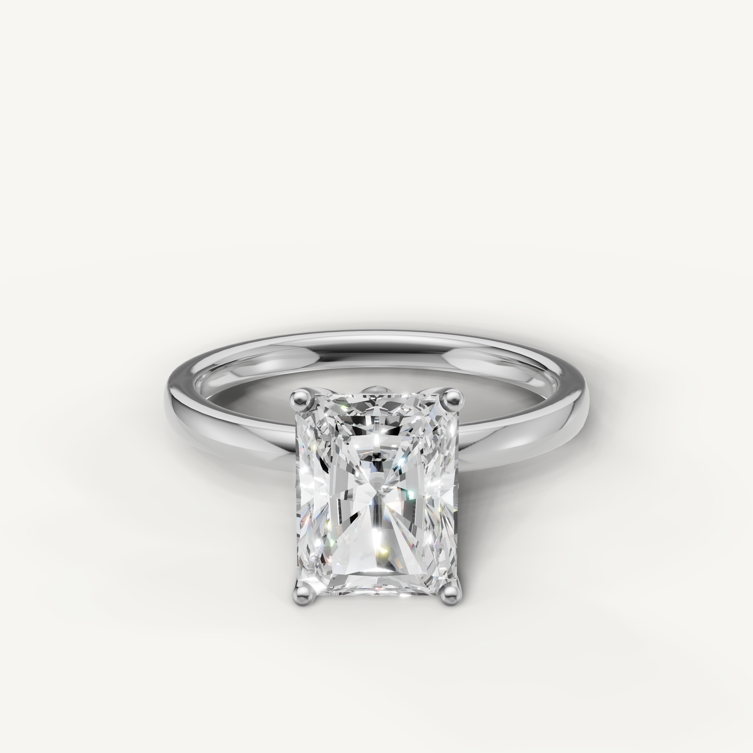 Radiant cut lab grown diamond solitaire engagement ring in white gold minimalist 4 prong setting