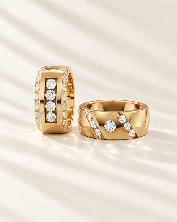 Men's lab-grown diamond wedding bands in yellow gold