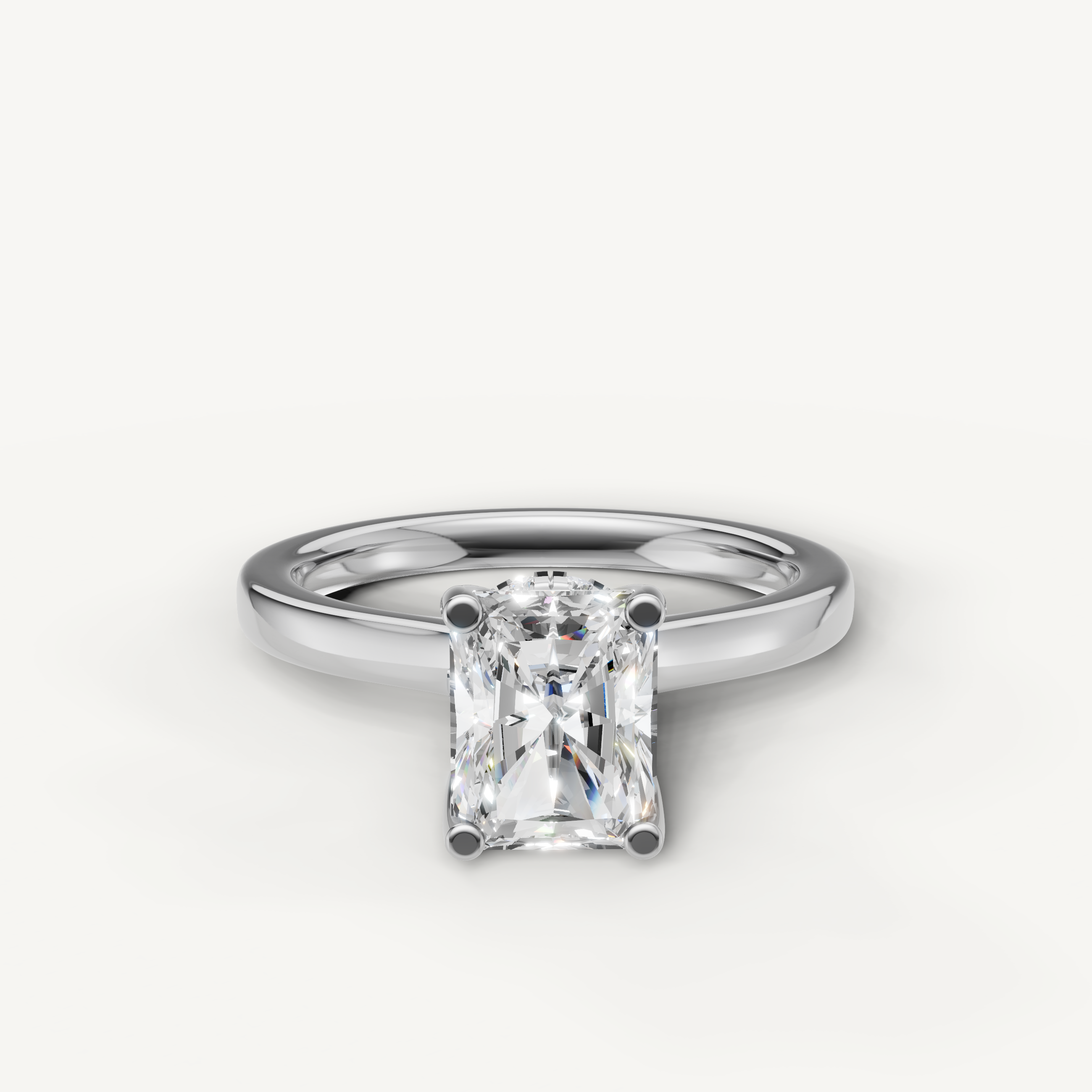 radiant cut lab grown diamond solitaire engagement ring in 14k white gold