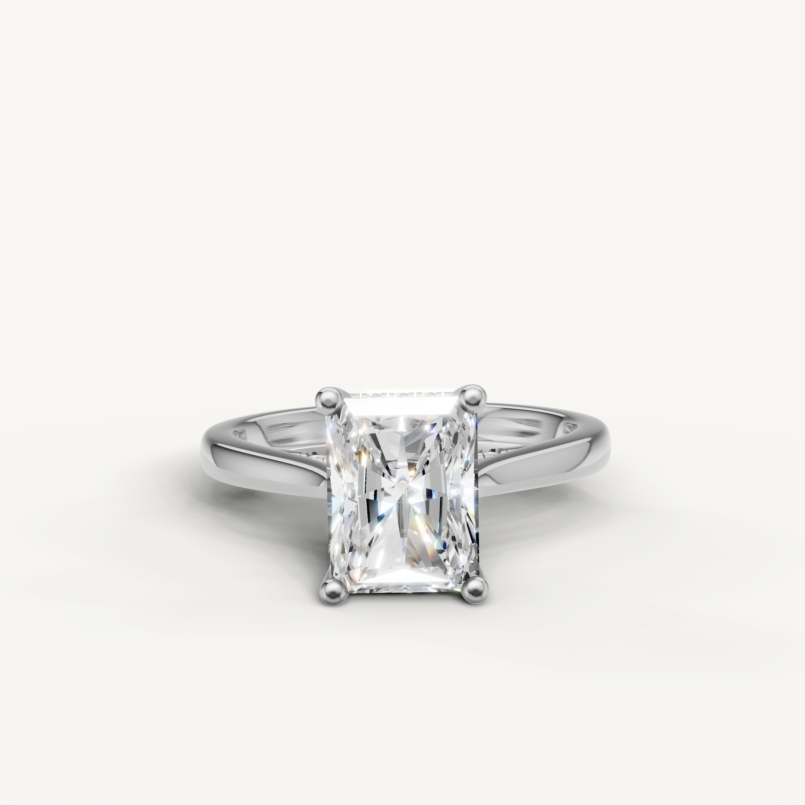 14K white gold radiant-cut lab-grown diamond engagement ring with hidden halo by Raul Diamonds