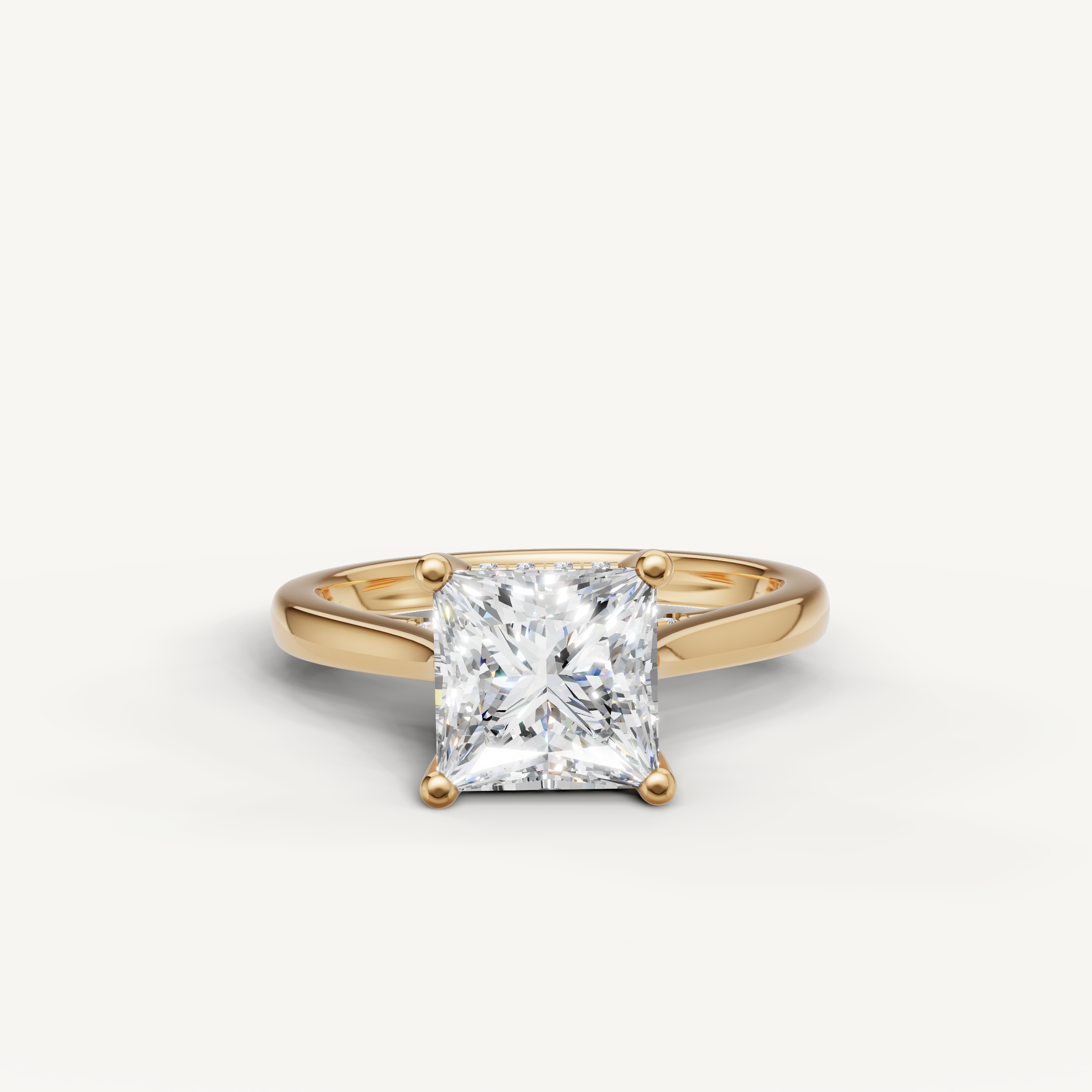 14K yellow gold princess-cut lab-grown diamond engagement ring with hidden halo by Raul Diamonds