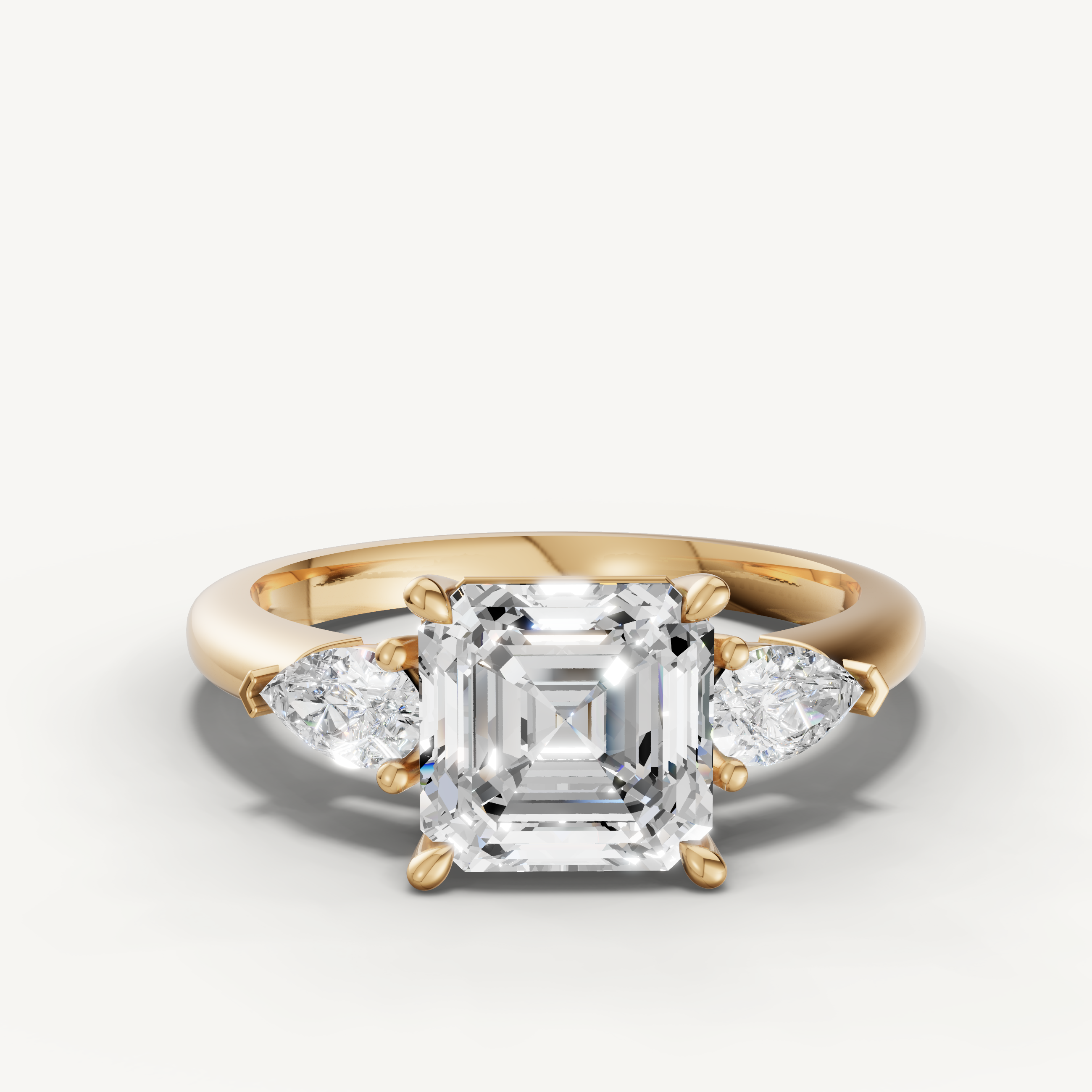 asscher cut lab grown diamond engagement ring with pear side stones white gold