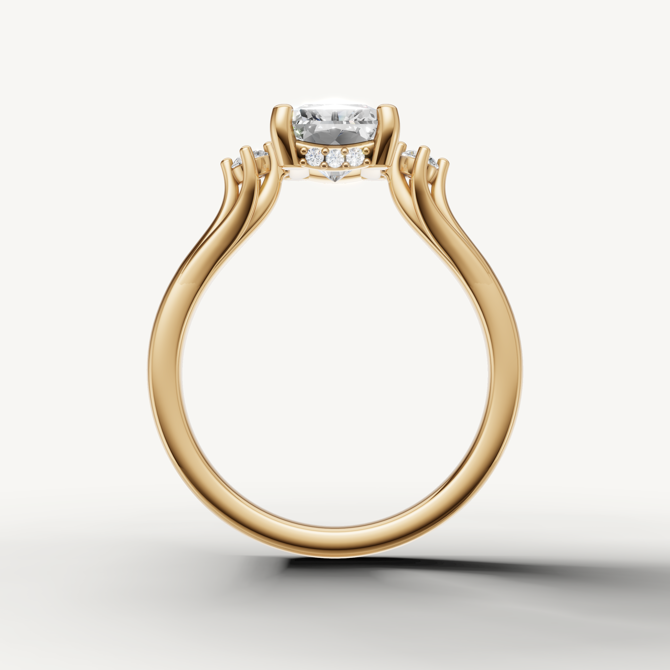 14K yellow gold radiant cut lab grown diamond ring with sleek four prong setting and exceptional brilliance