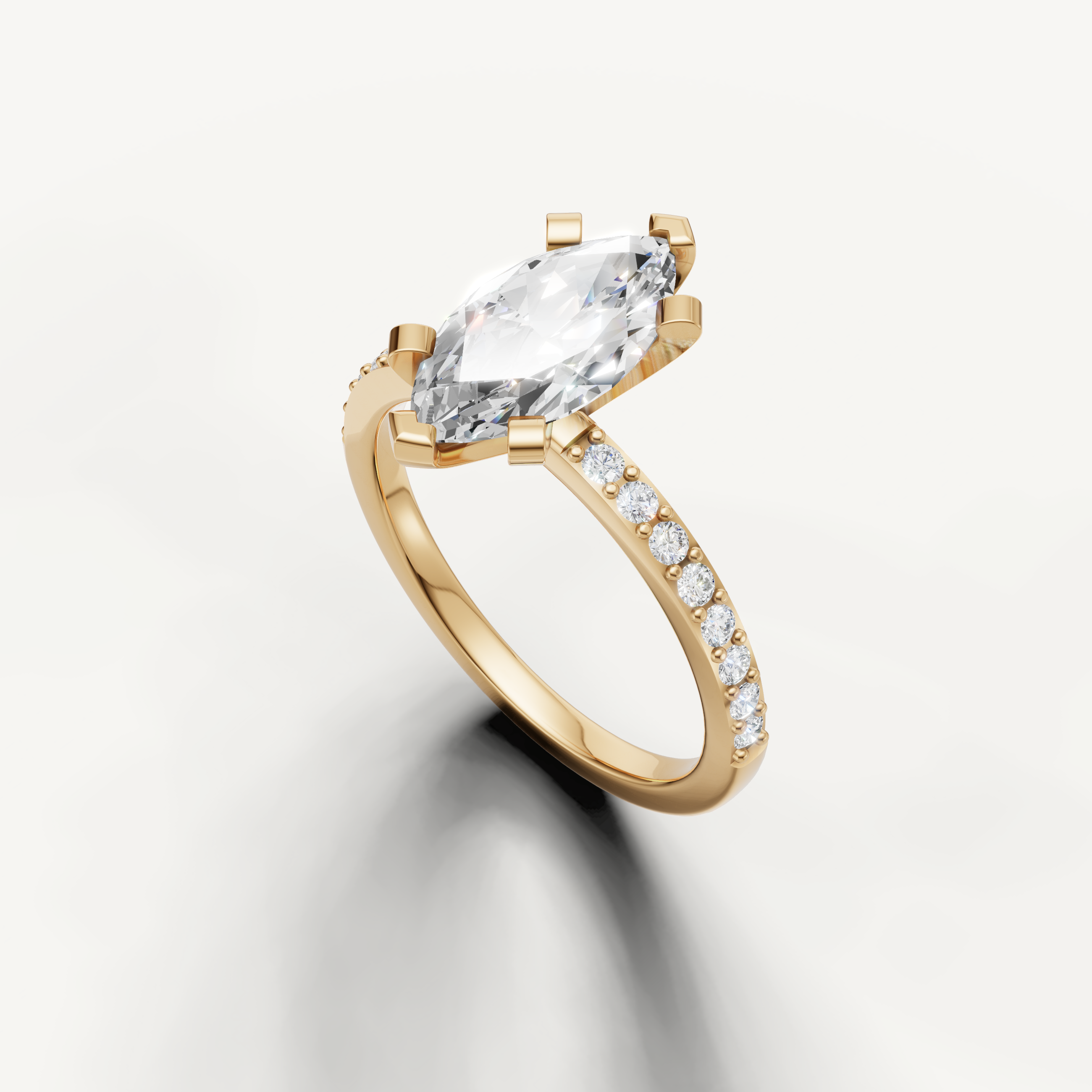 yellow gold marquise solitaire engagement ring with lab diamonds