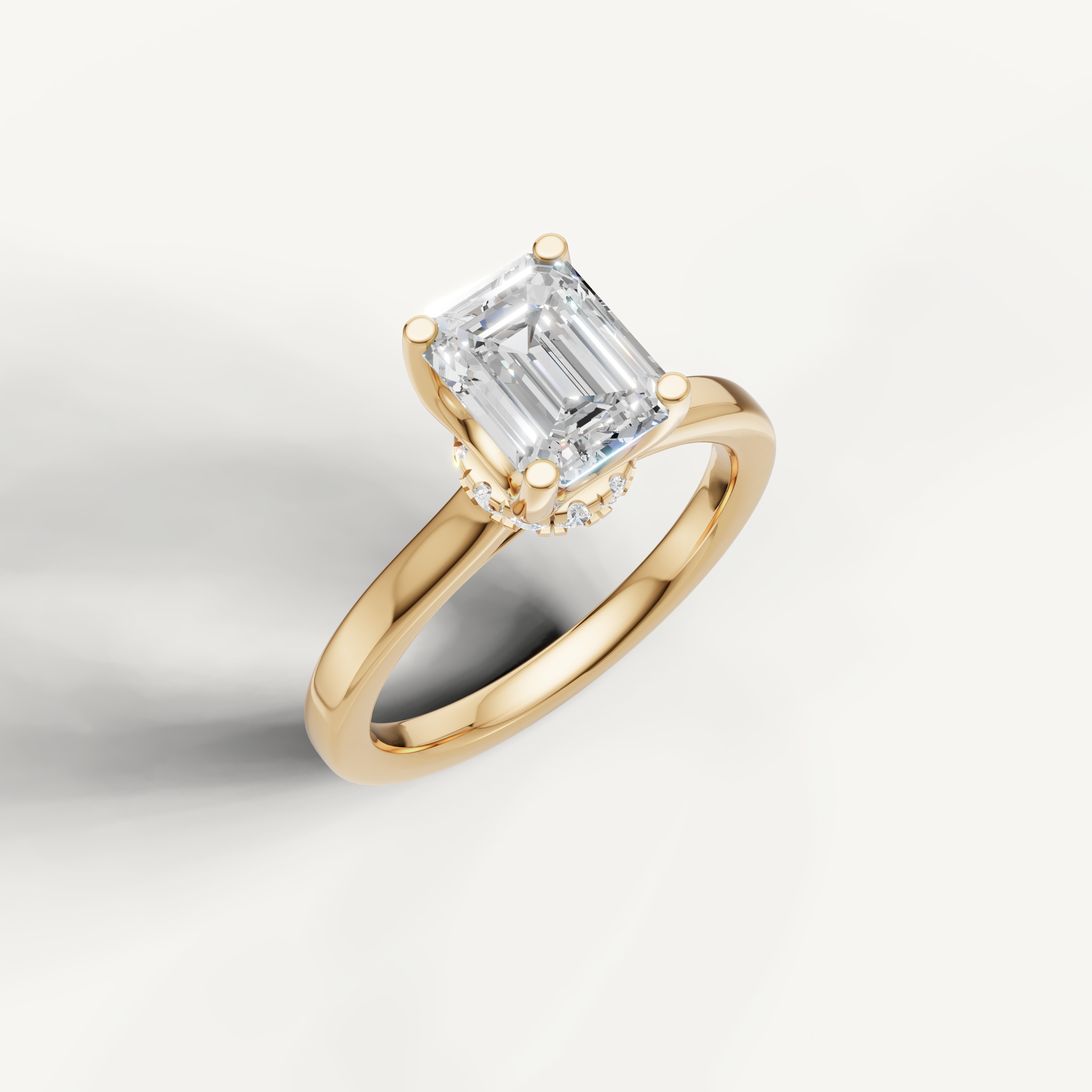 classic emerald cut lab grown diamond ring in 14k yellow gold with sleek polished band
