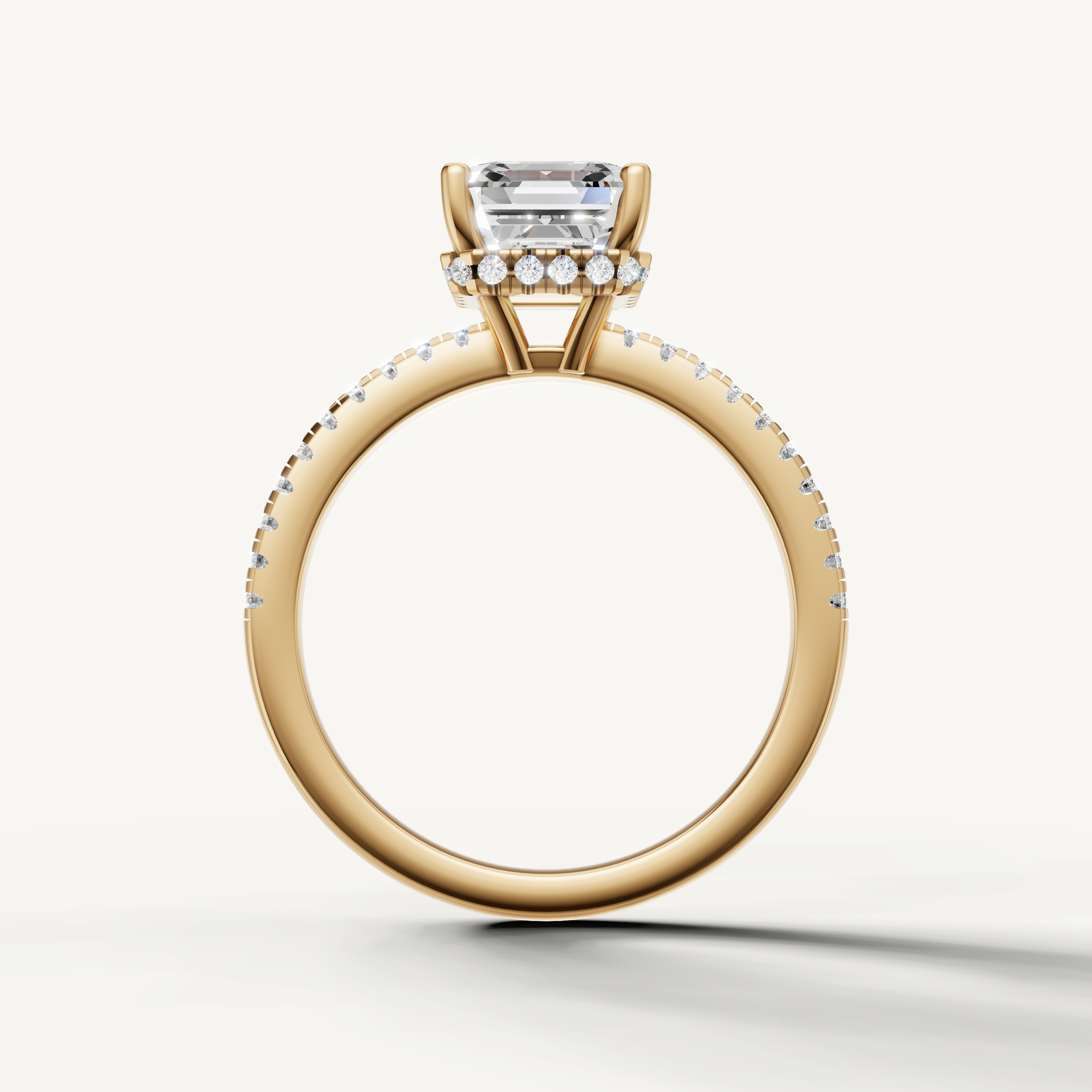 minimalist asscher cut lab grown diamond ring in polished 14k yellow gold