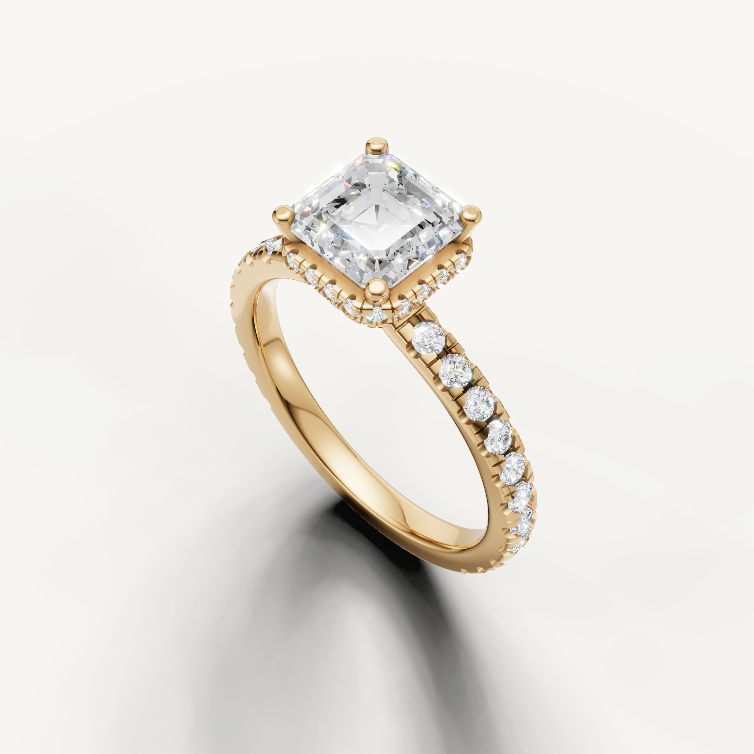 hidden halo asscher diamond engagement ring with ethical lab grown diamond