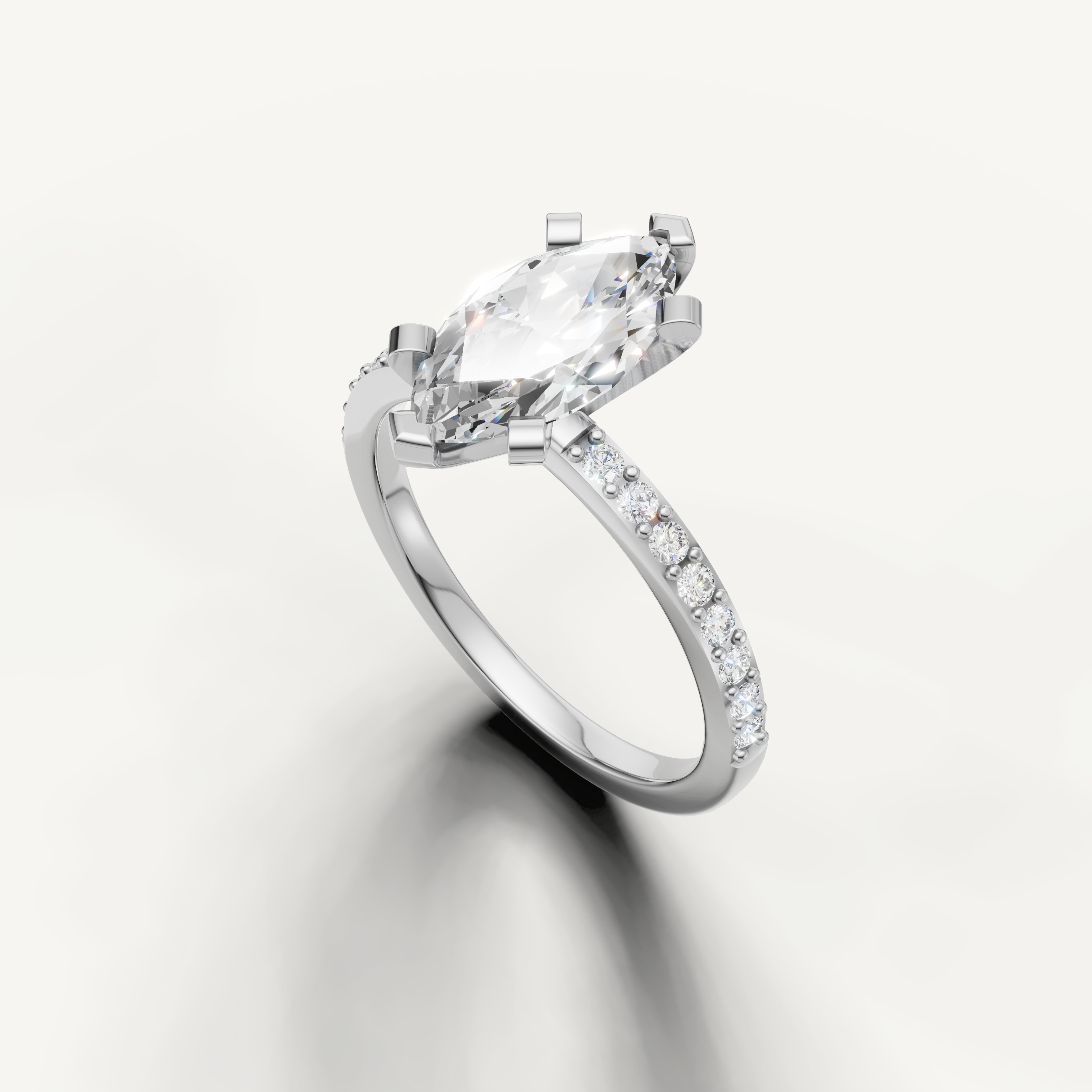 elegant marquise cut solitaire ring with diamond pavé shank