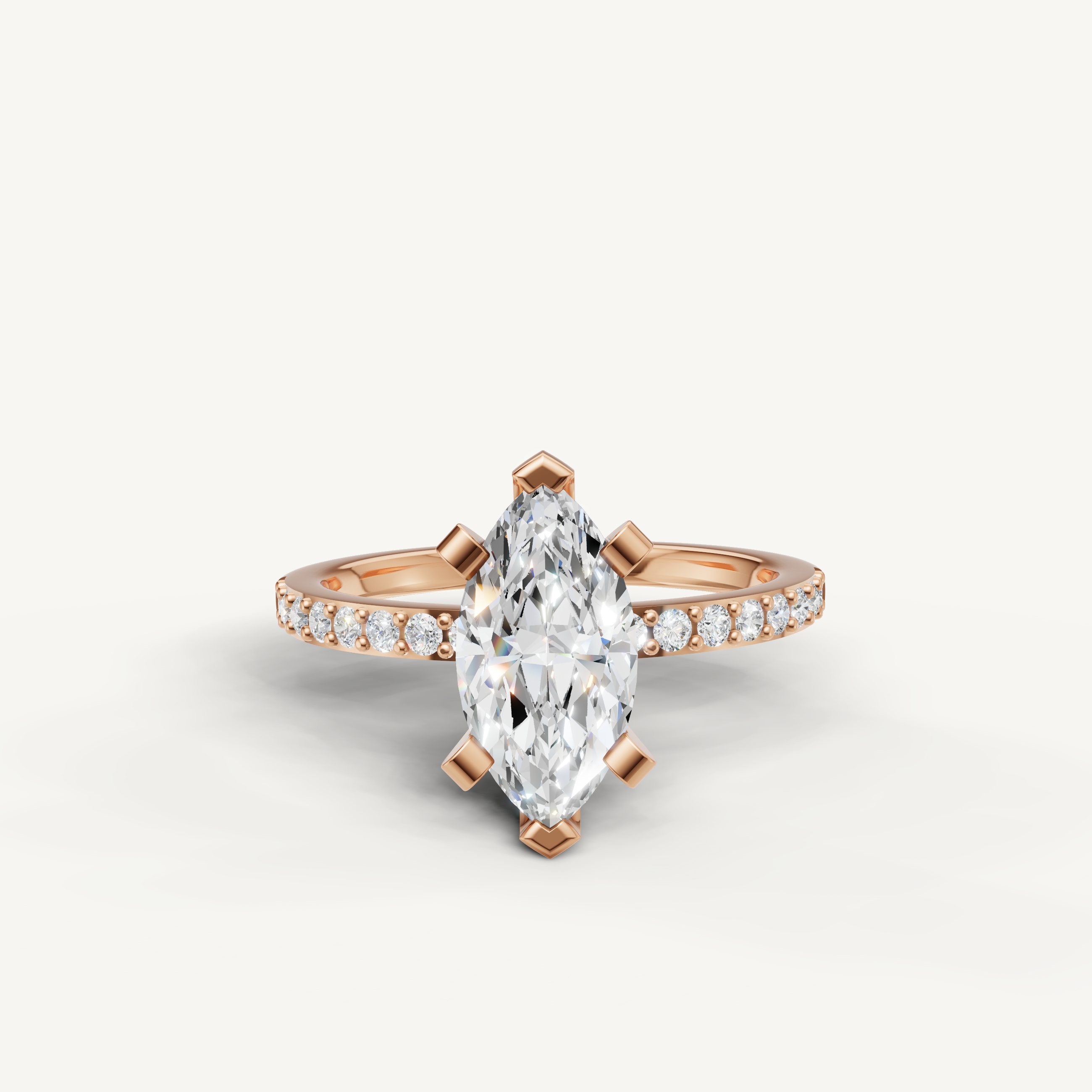 marquise lab grown diamond engagement ring in 14k rose gold