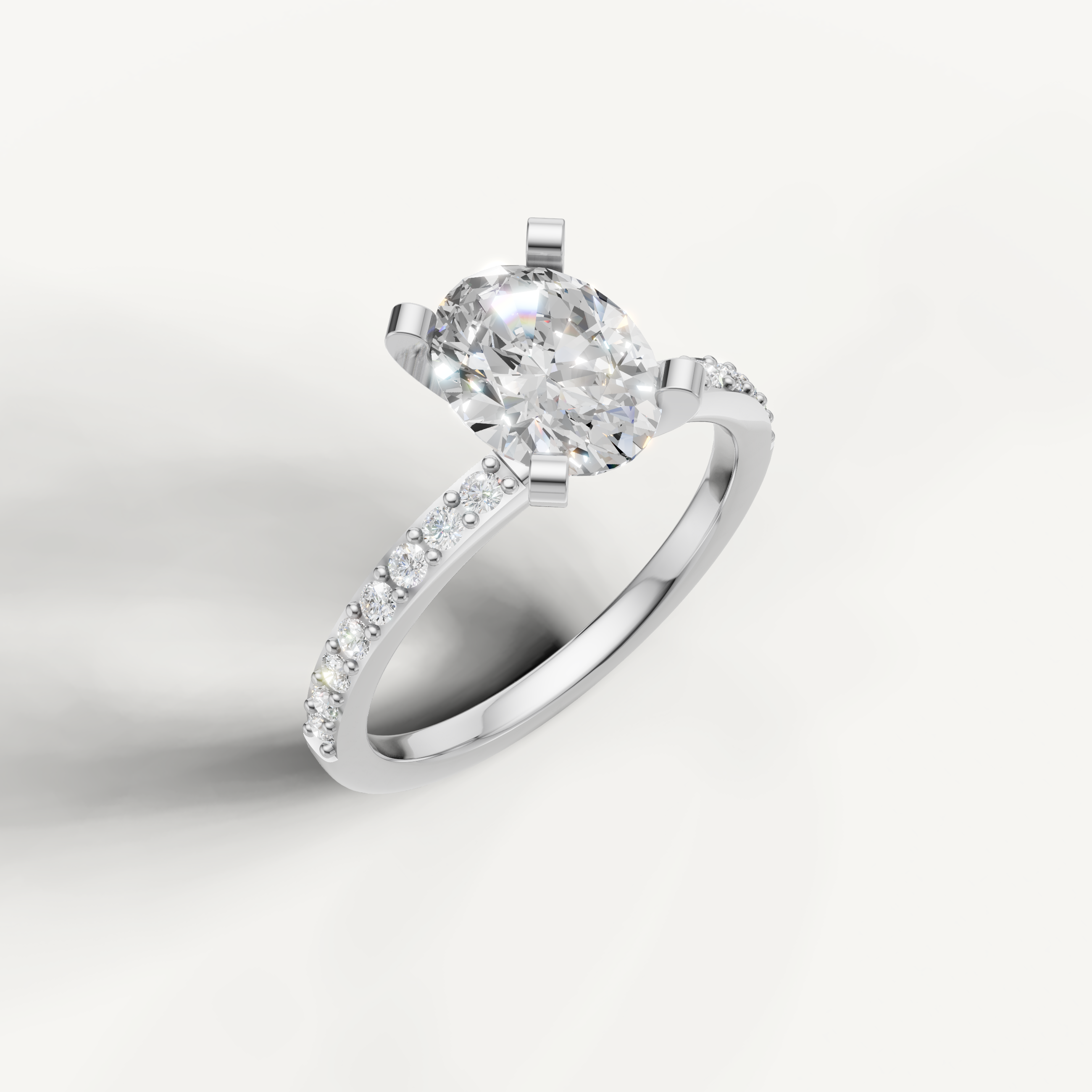 IGI certified oval lab diamond ring in white gold pavé setting DEF VVS clarity