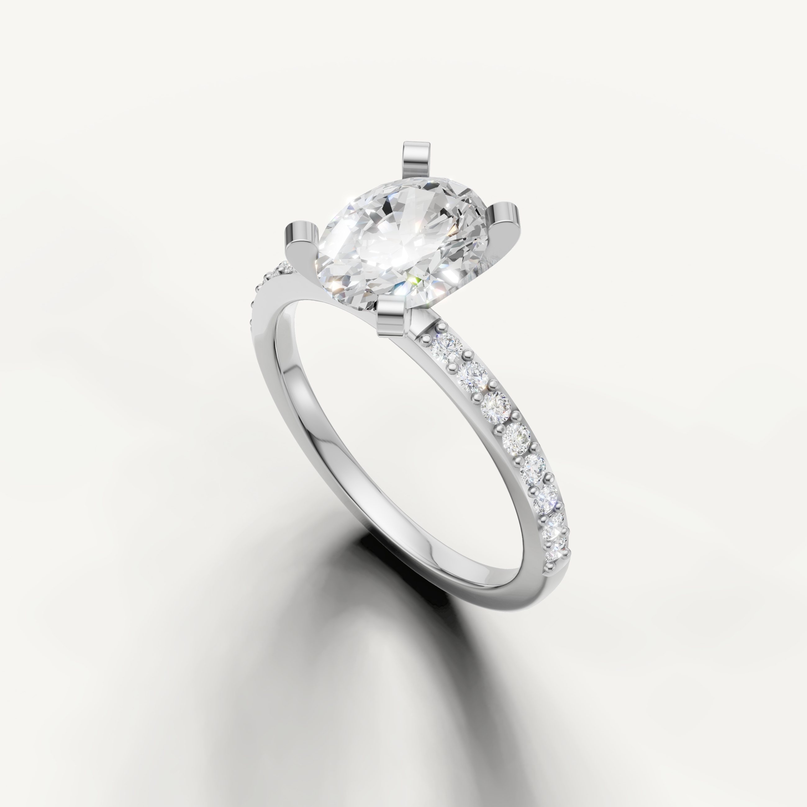 Oval brilliant lab grown diamond ring in white gold slim pavé band