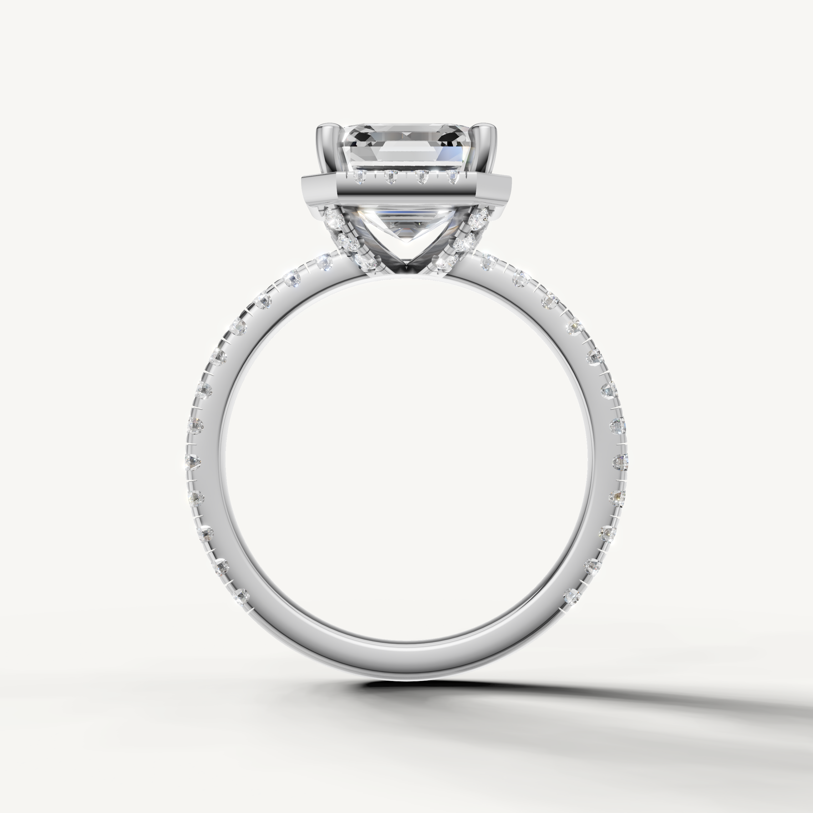 Square Asscher lab grown diamond ring with pavé setting white gold luxury engagement ring