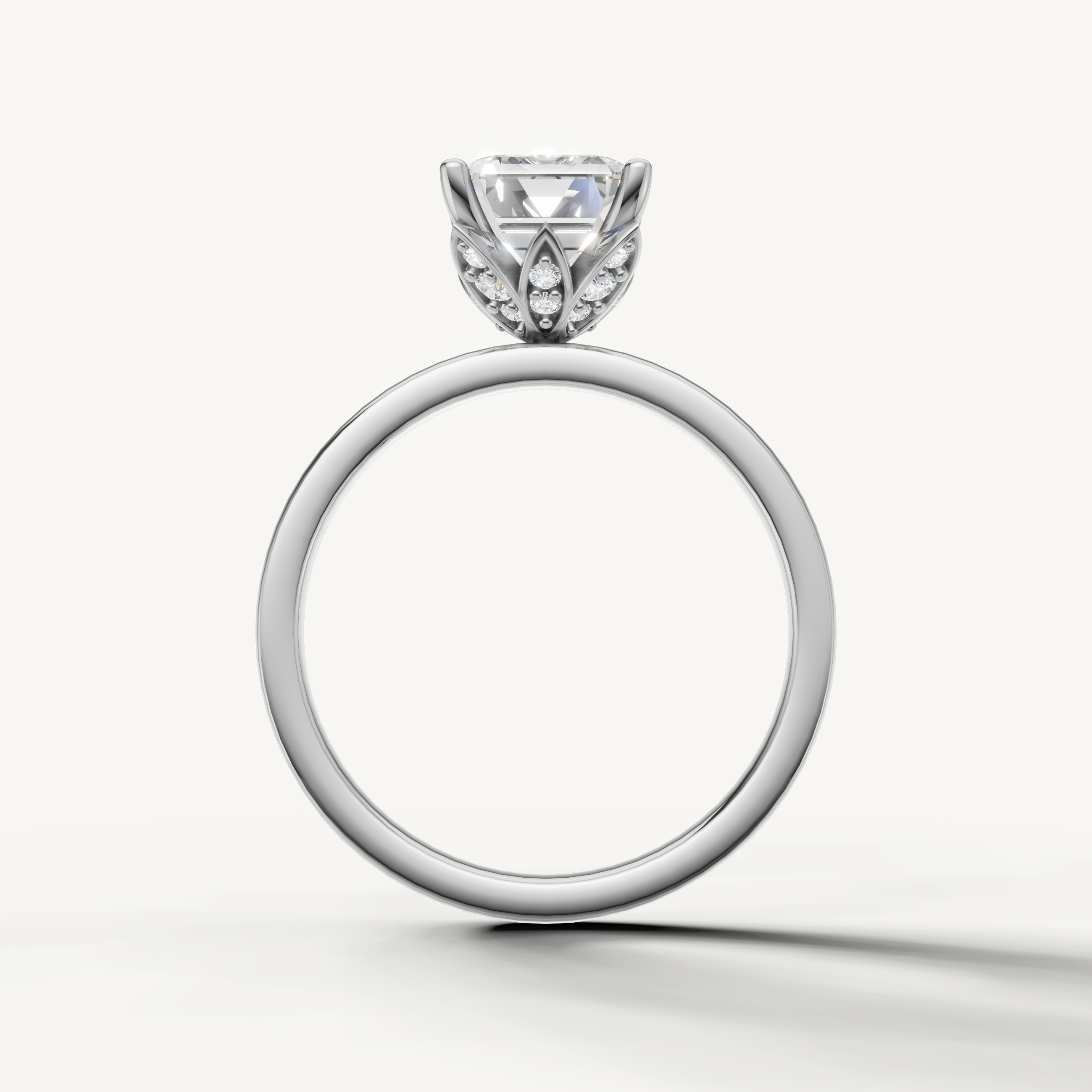 Minimalist emerald cut lab grown diamond engagement ring plain band white gold