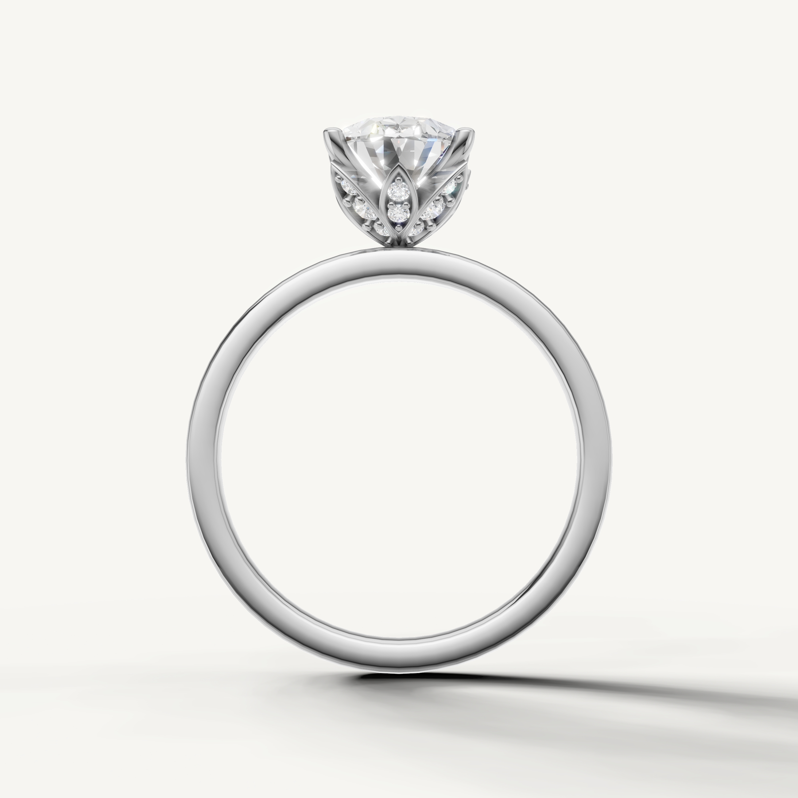 Minimalist oval lab grown diamond engagement ring plain band white gold