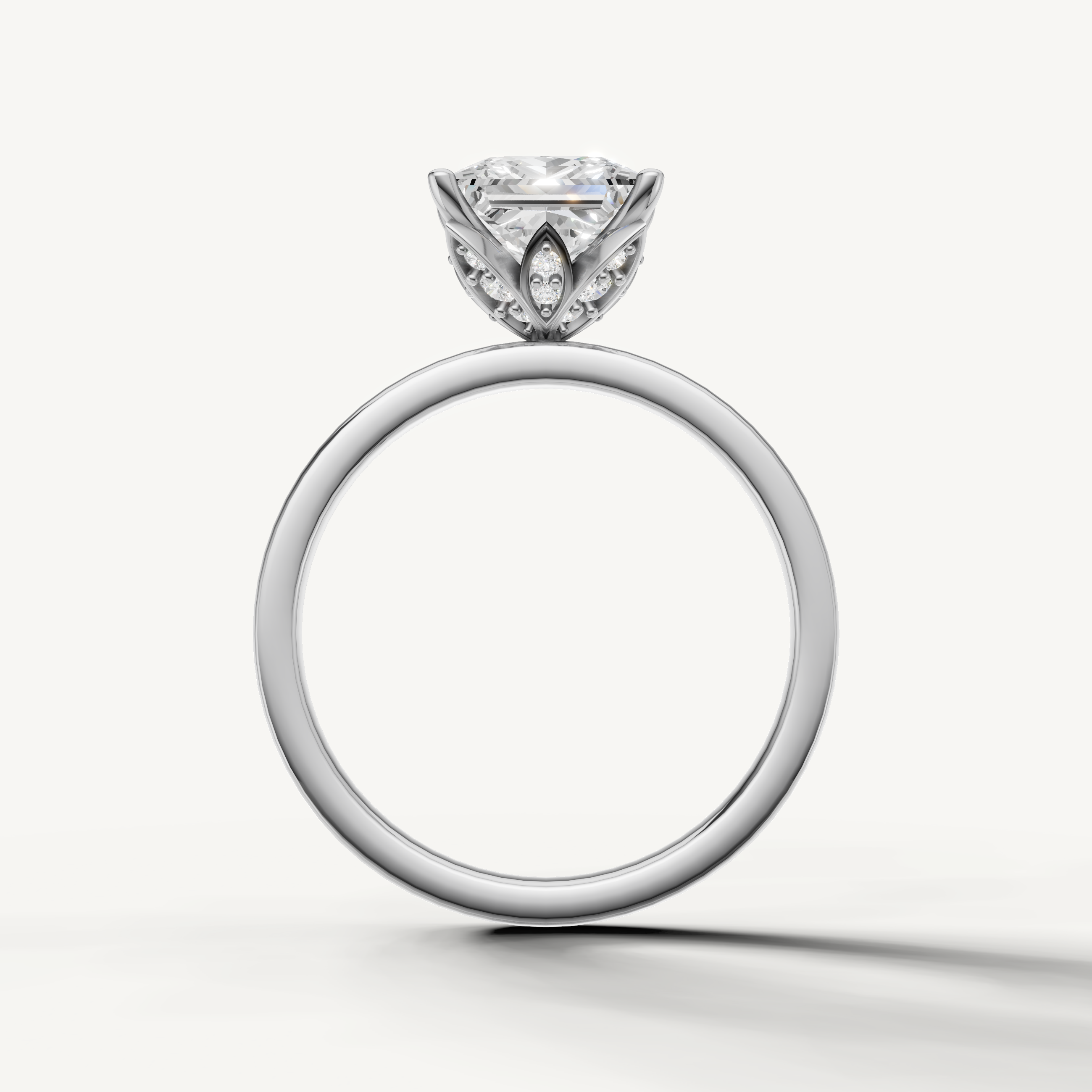 Minimalist princess lab grown diamond engagement ring plain band white gold