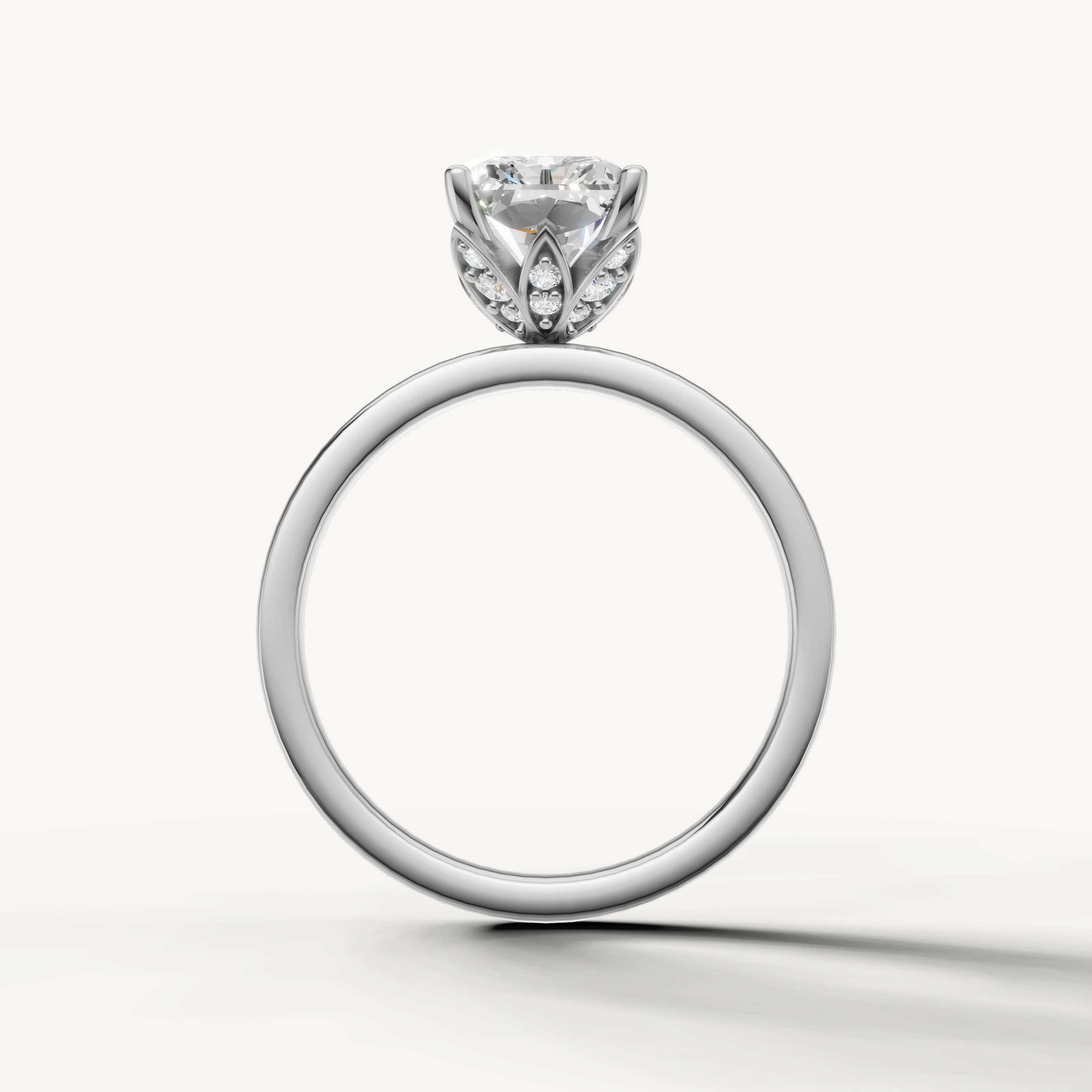 Minimalist radiant lab grown diamond engagement ring plain band white gold