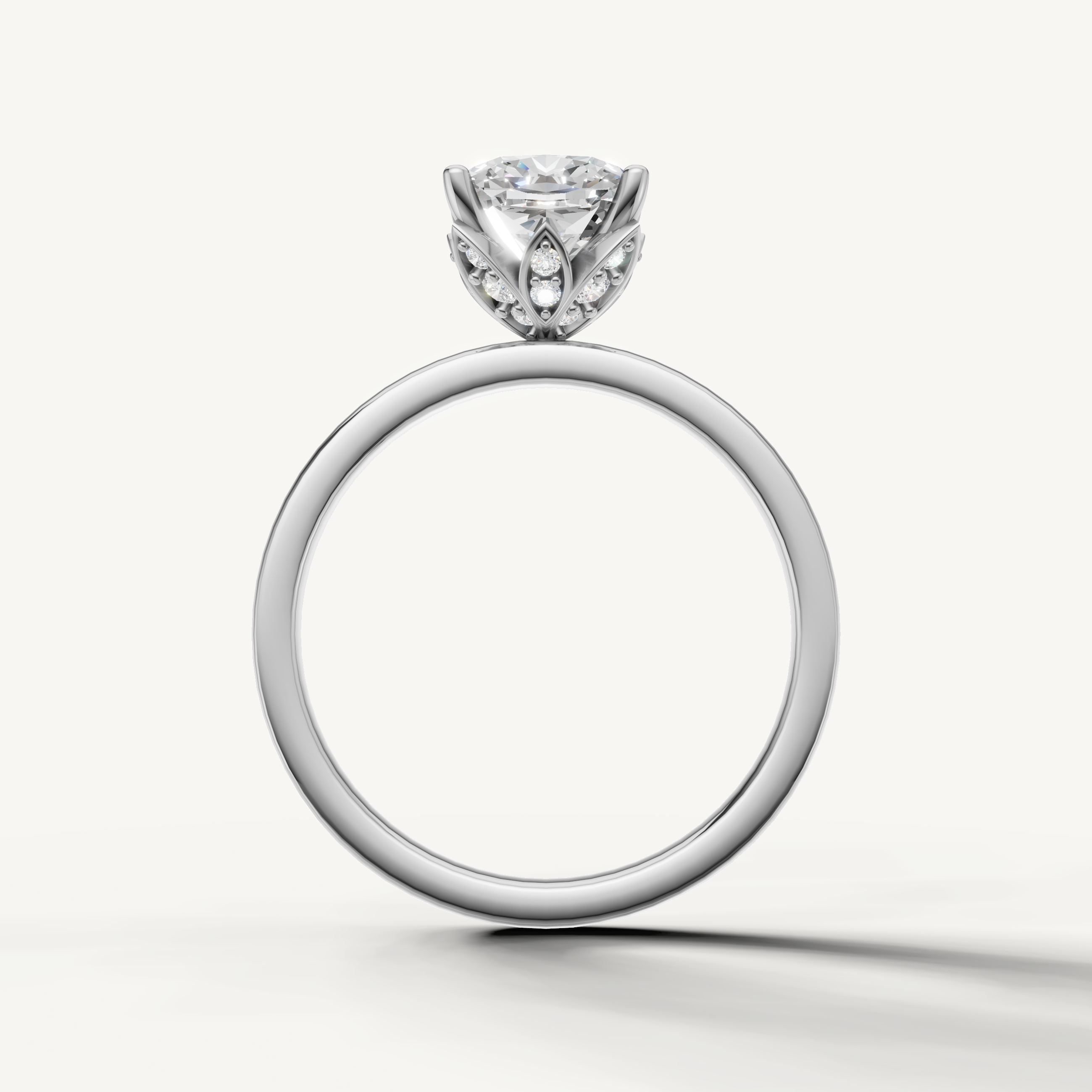 Minimalist cushion cut lab grown diamond engagement ring plain band white gold